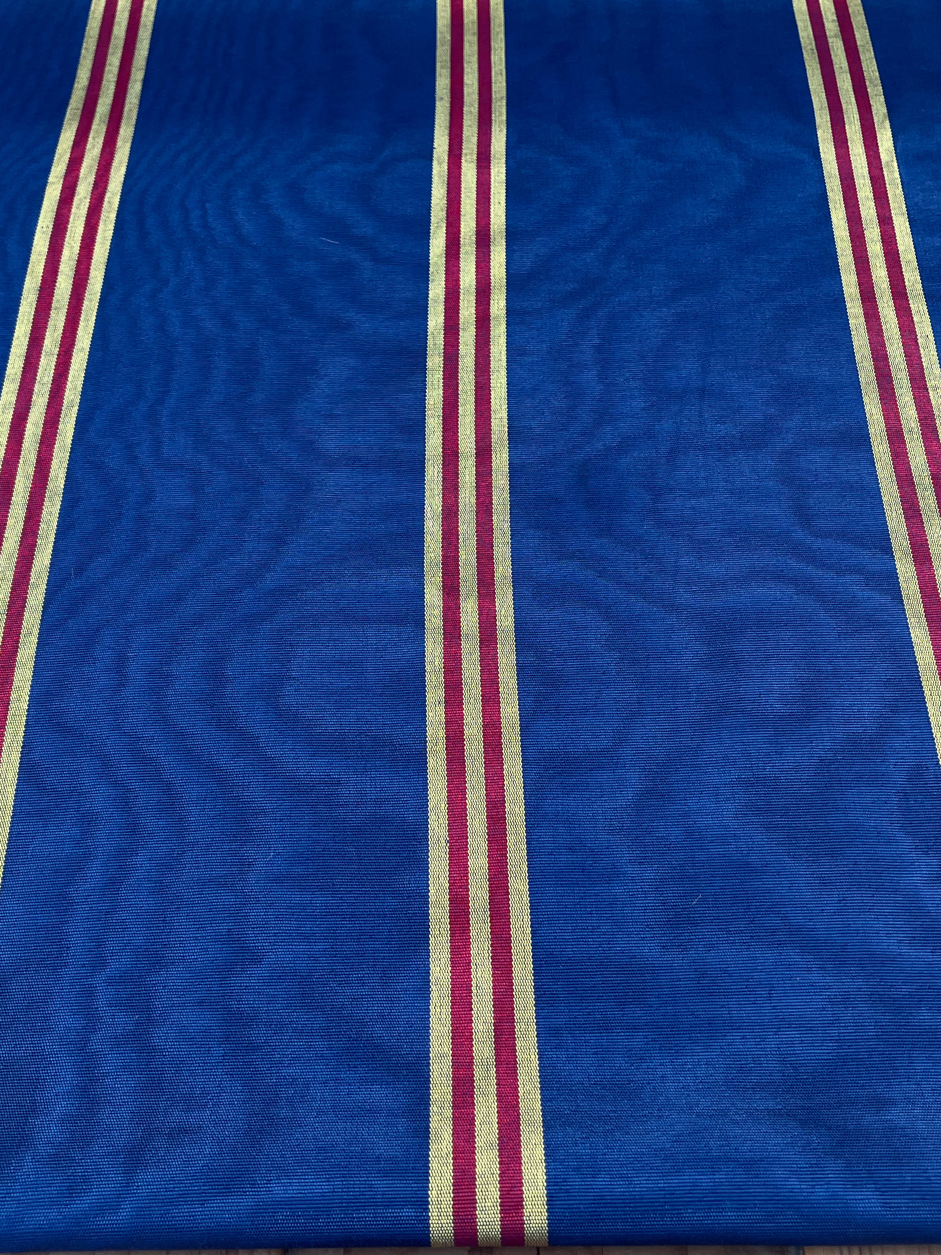 Navy Blue With Striped Pattern Moiré Fabric By The Yard – Luxurious Silk  For Interior Design & Special Sewing Projects. / 24 inches - 60 cm Width