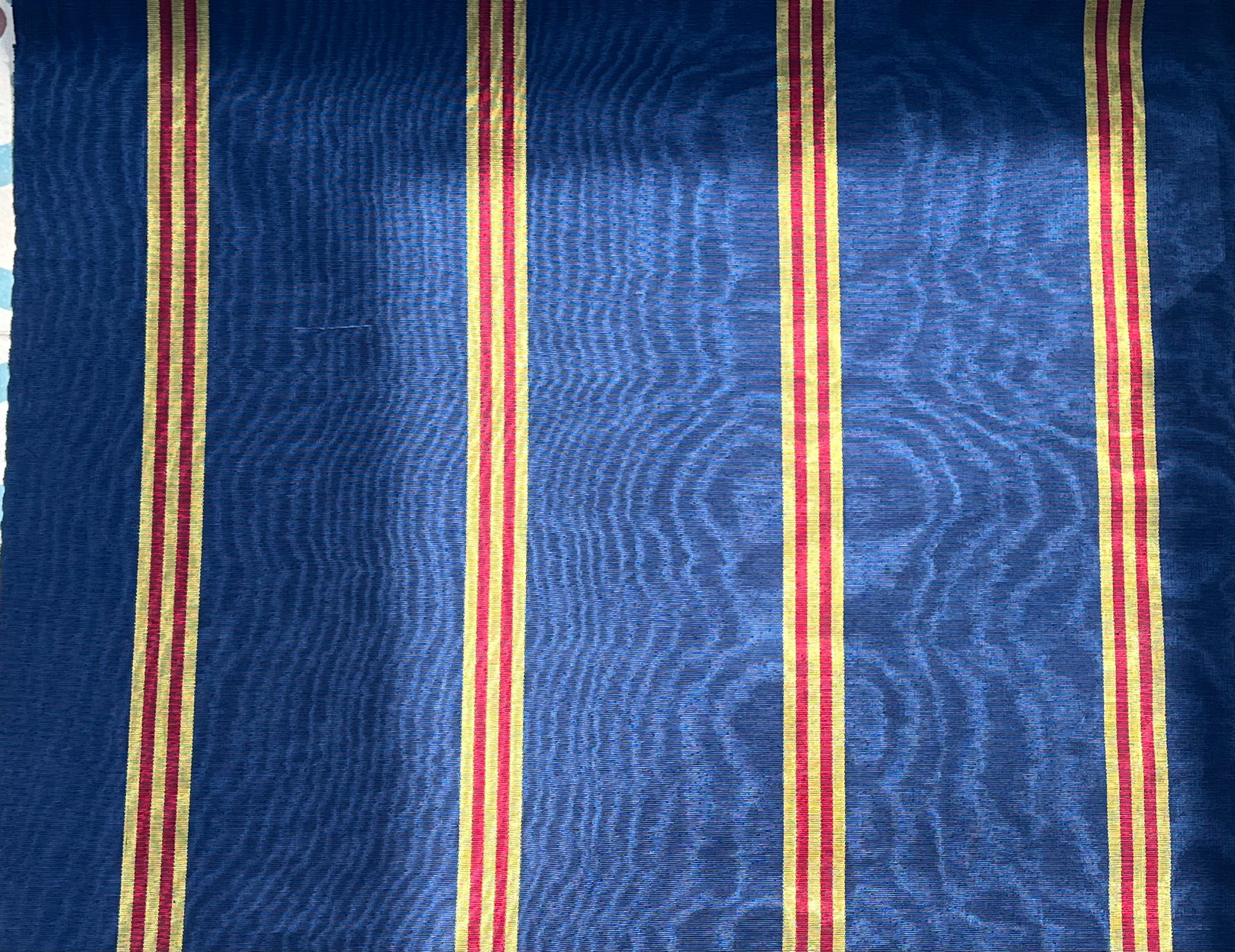 Navy Blue With Striped Pattern Moiré Fabric By The Yard – Luxurious Silk  For Interior Design & Special Sewing Projects. / 24 inches - 60 cm Width