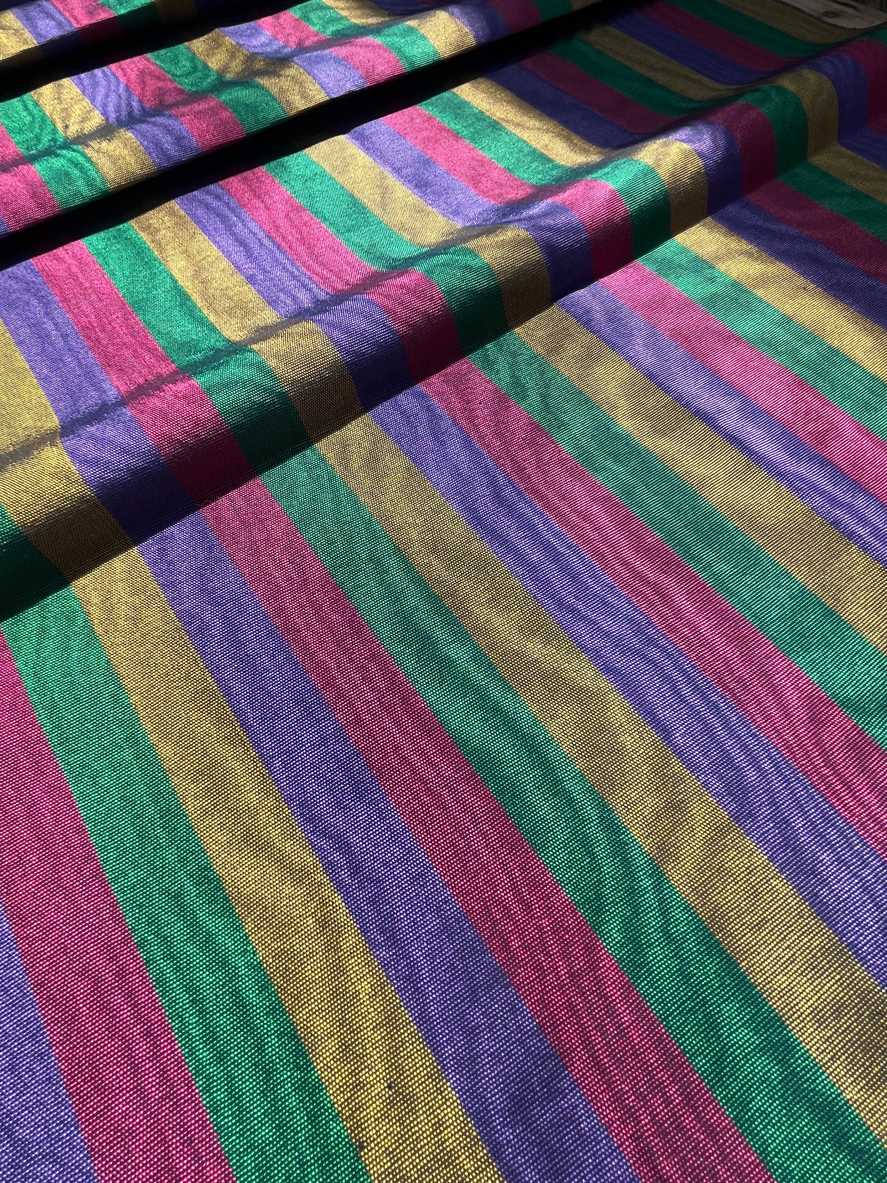 Multi Color Striped Pattern Moiré Fabric By The Yard – Luxurious Silk  For Interior Design & Special Sewing Projects. / 22 inches - 50 cm Width.