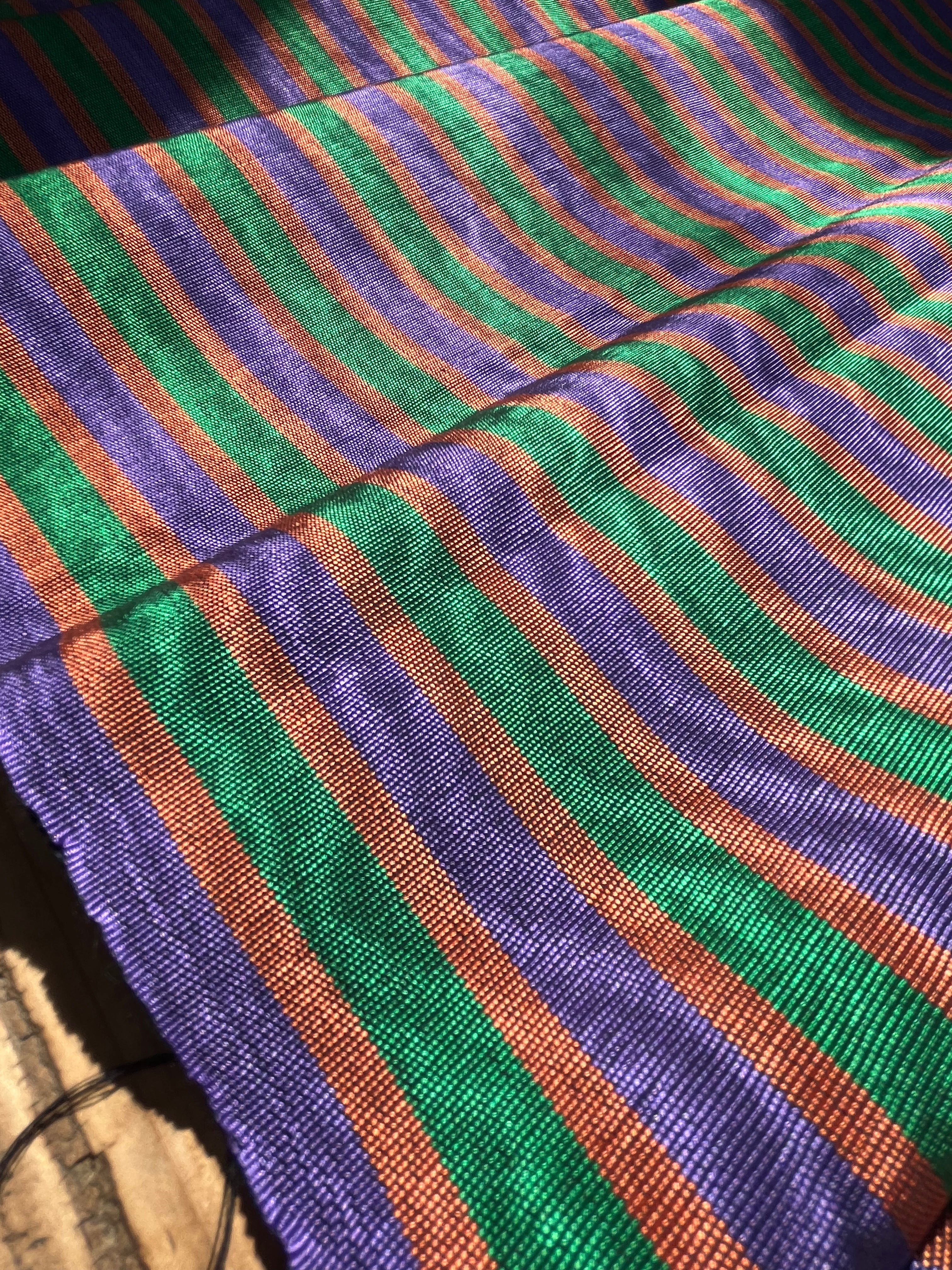 Multi Color Striped Pattern Moiré Fabric By The Yard – Luxurious Silk  For Interior Design & Special Sewing Projects. / 22 inches - 50 cm Width.