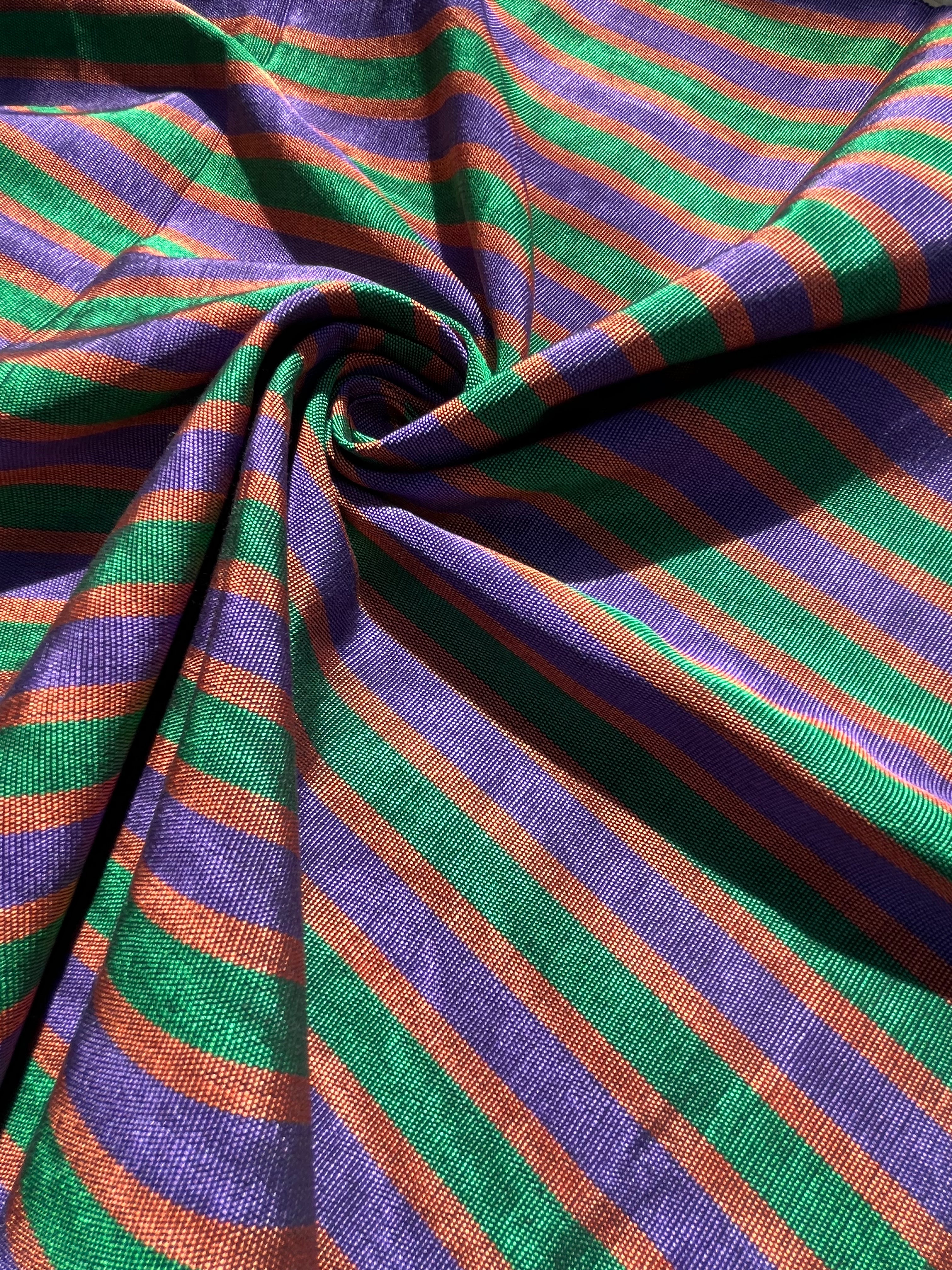 Multi Color Striped Pattern Moiré Fabric By The Yard – Luxurious Silk  For Interior Design & Special Sewing Projects. / 22 inches - 50 cm Width.