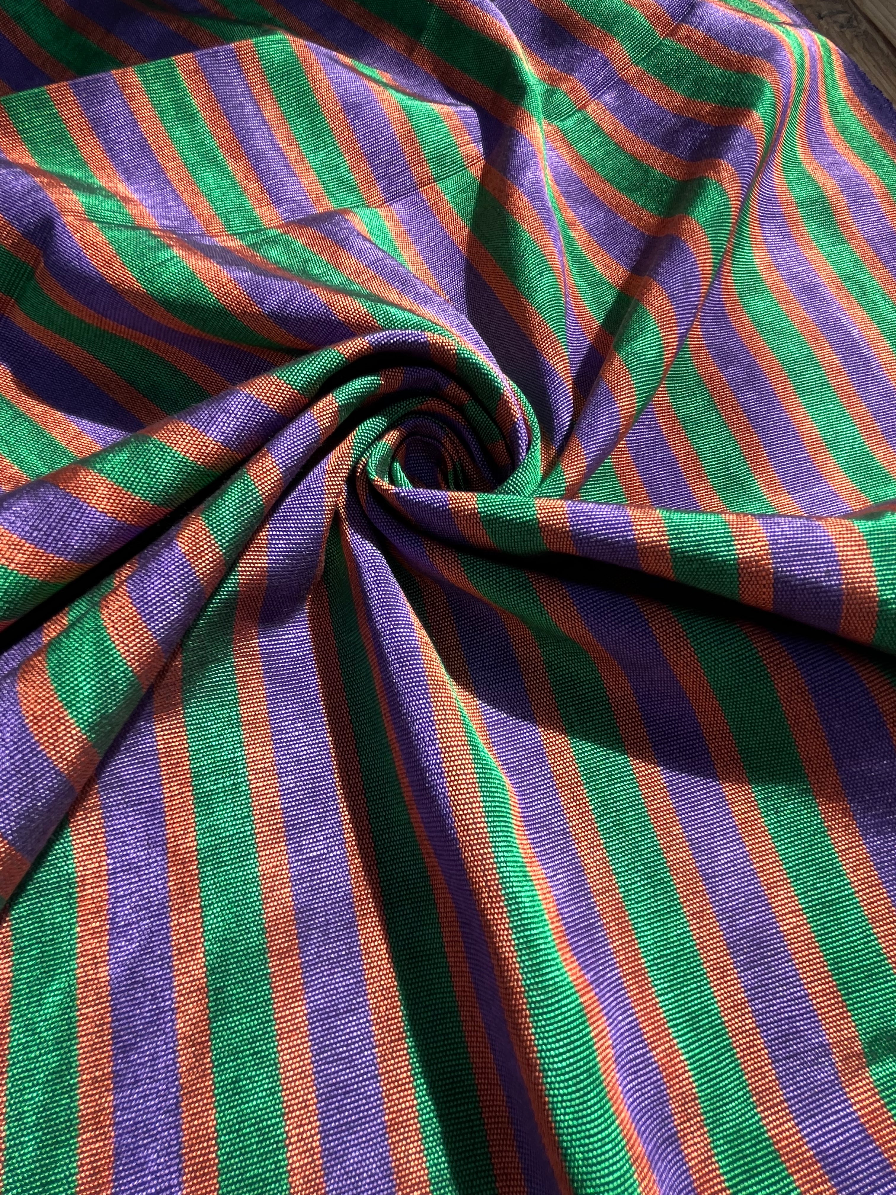 Multi Color Striped Pattern Moiré Fabric By The Yard – Luxurious Silk  For Interior Design & Special Sewing Projects. / 22 inches - 50 cm Width.