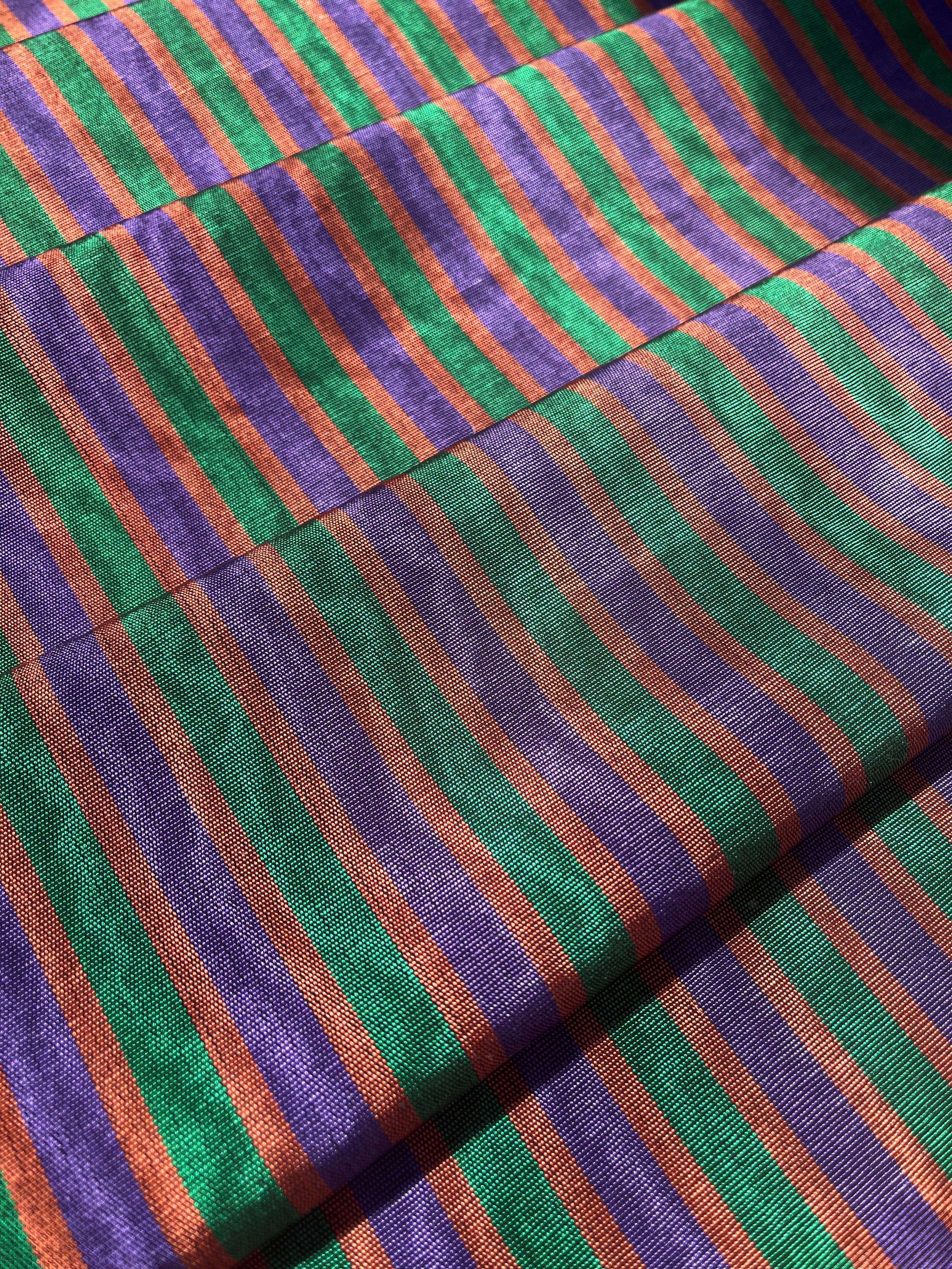 Multi Color Striped Pattern Moiré Fabric By The Yard – Luxurious Silk  For Interior Design & Special Sewing Projects. / 22 inches - 50 cm Width.