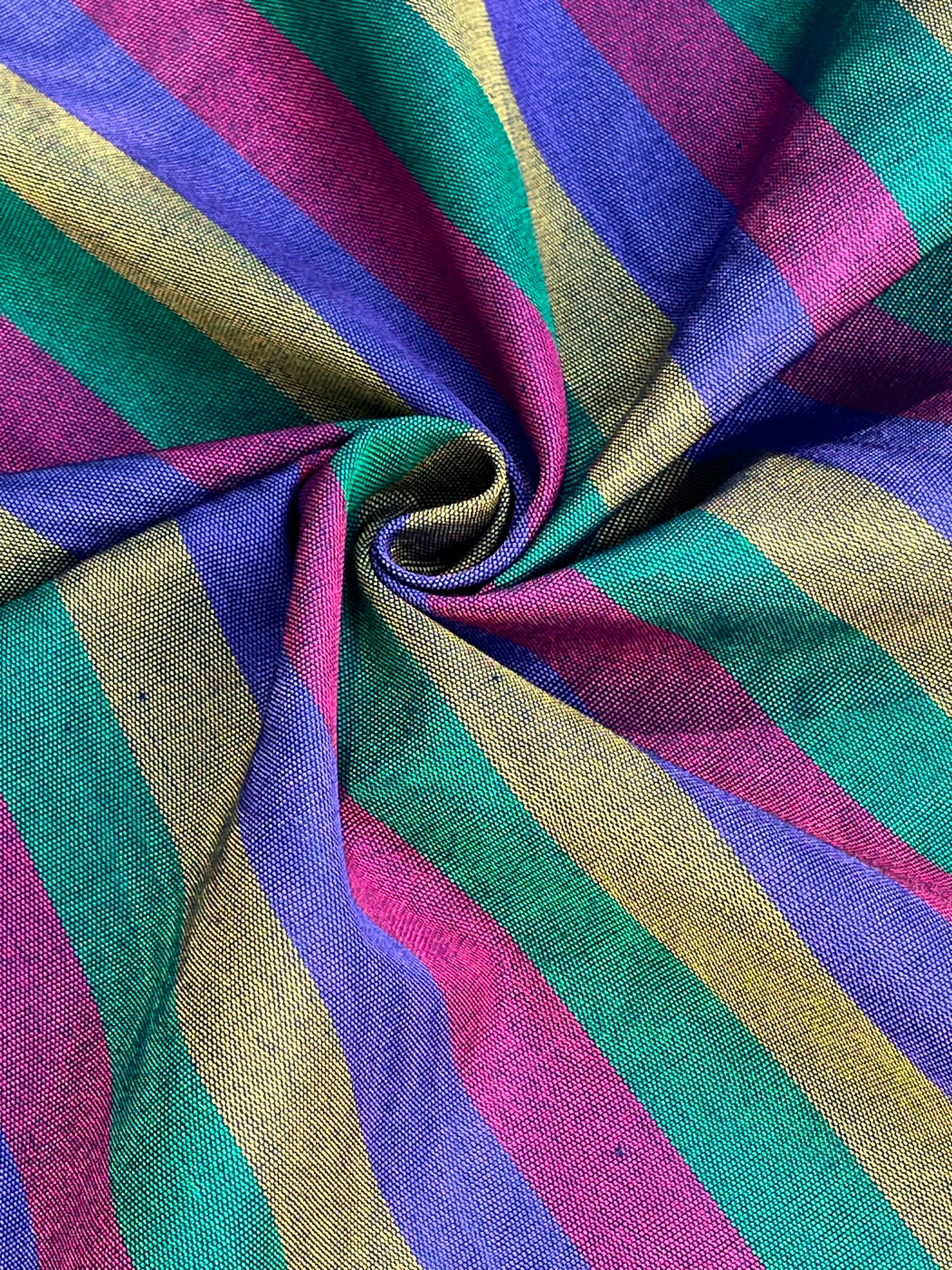 Multi Color Striped Pattern Moiré Fabric By The Yard – Luxurious Silk  For Interior Design & Special Sewing Projects. / 22 inches - 50 cm Width.