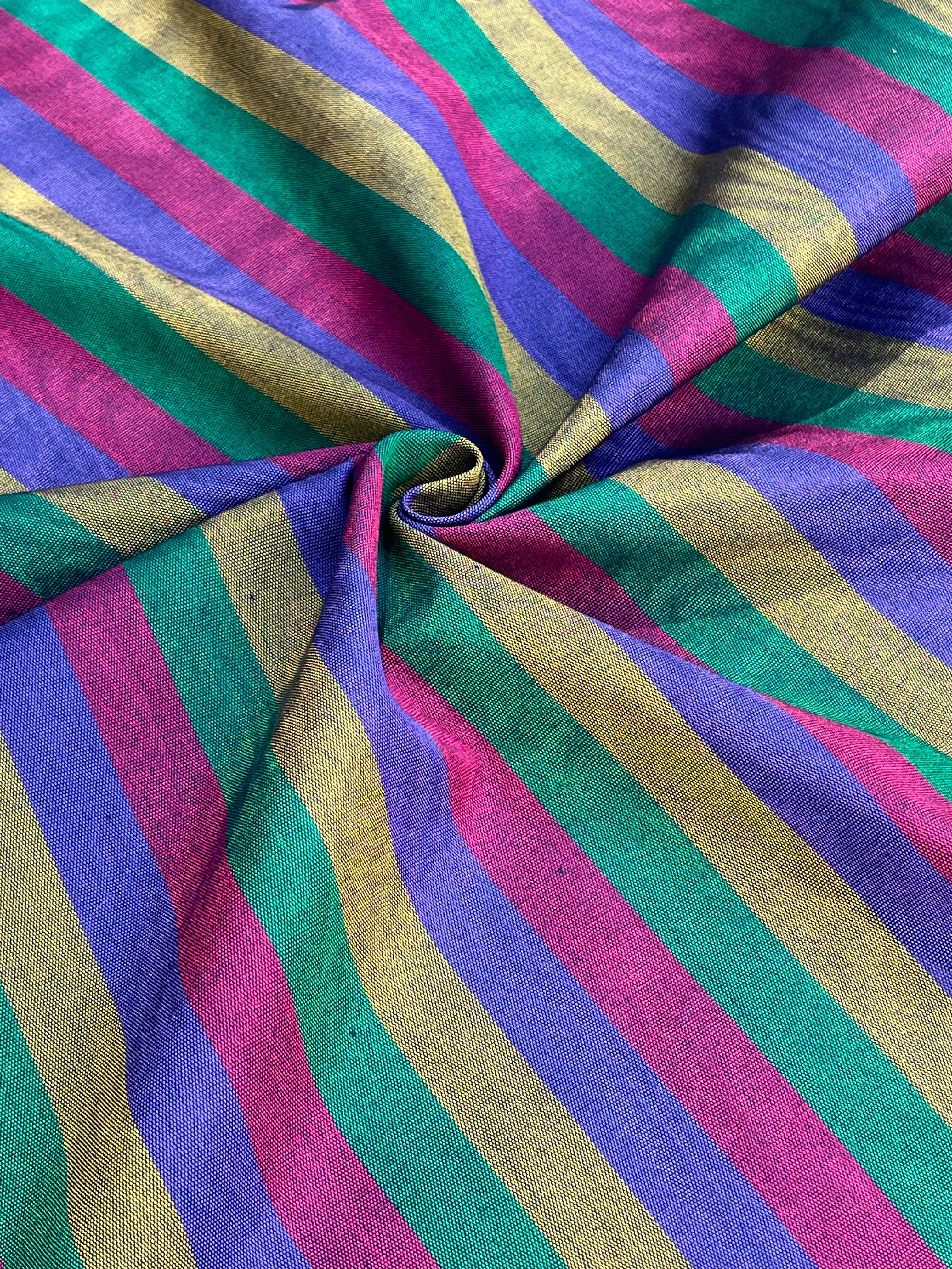 Multi Color Striped Pattern Moiré Fabric By The Yard – Luxurious Silk  For Interior Design & Special Sewing Projects. / 22 inches - 50 cm Width.