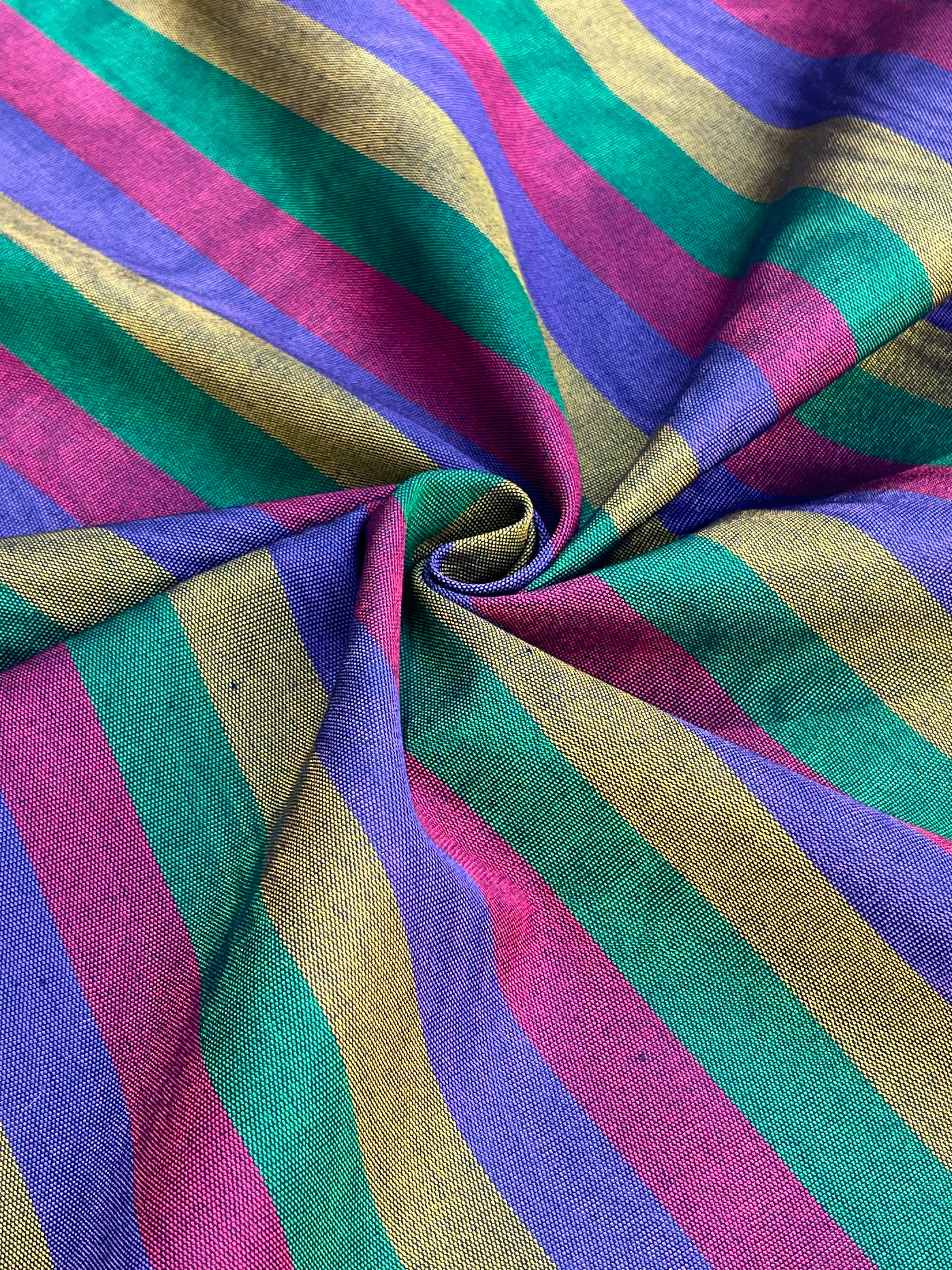 Multi Color Striped Pattern Moiré Fabric By The Yard – Luxurious Silk  For Interior Design & Special Sewing Projects. / 22 inches - 50 cm Width.