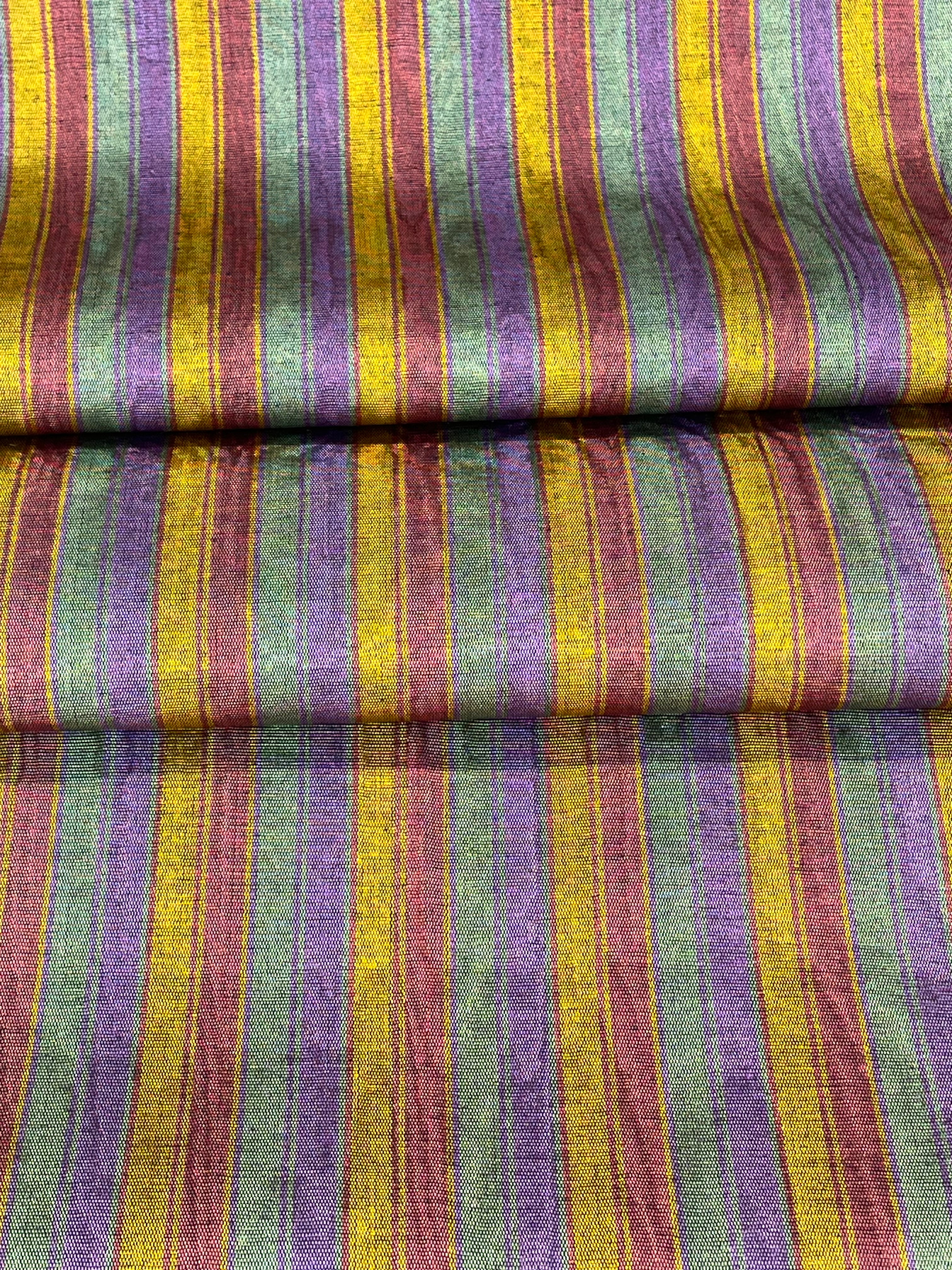 Multi Color Striped Pattern Moiré Fabric By The Yard – Luxurious Silk  For Interior Design & Special Sewing Projects. / 22 inches - 50 cm Width.