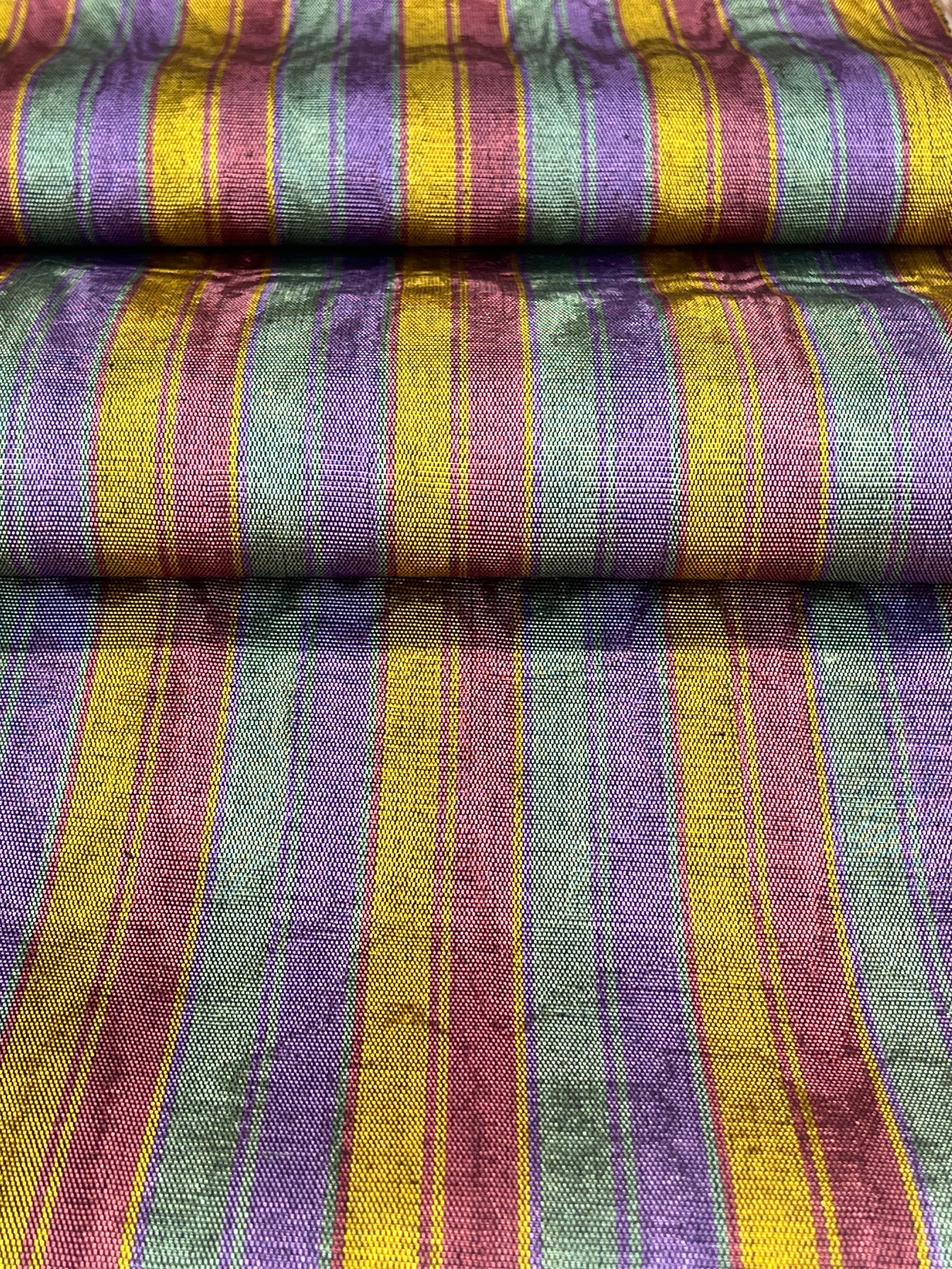 Multi Color Striped Pattern Moiré Fabric By The Yard – Luxurious Silk  For Interior Design & Special Sewing Projects. / 22 inches - 50 cm Width.