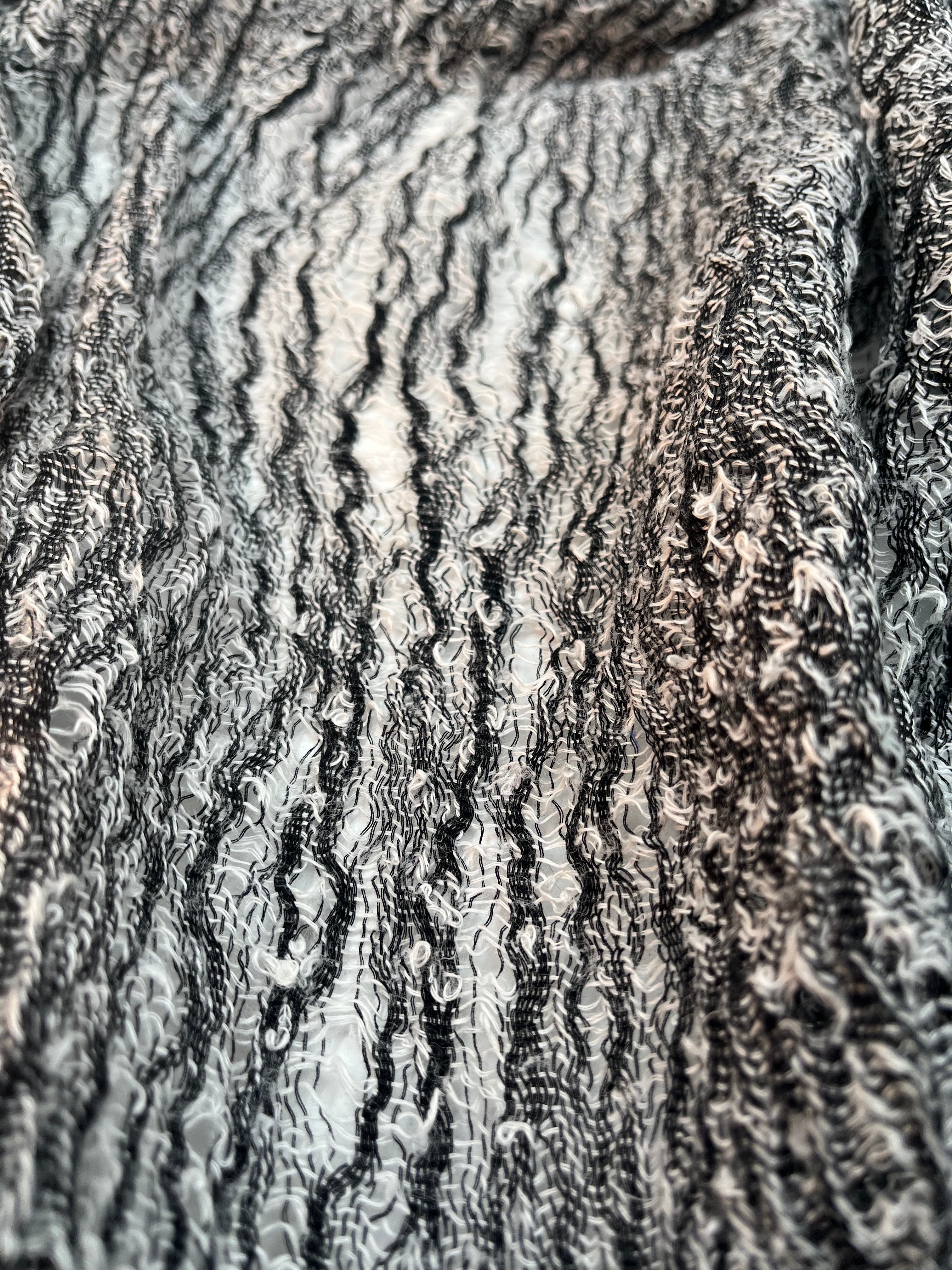 Black White Unique Natural Sheer, Textured Cotton Linen Mix Special Fabrics.