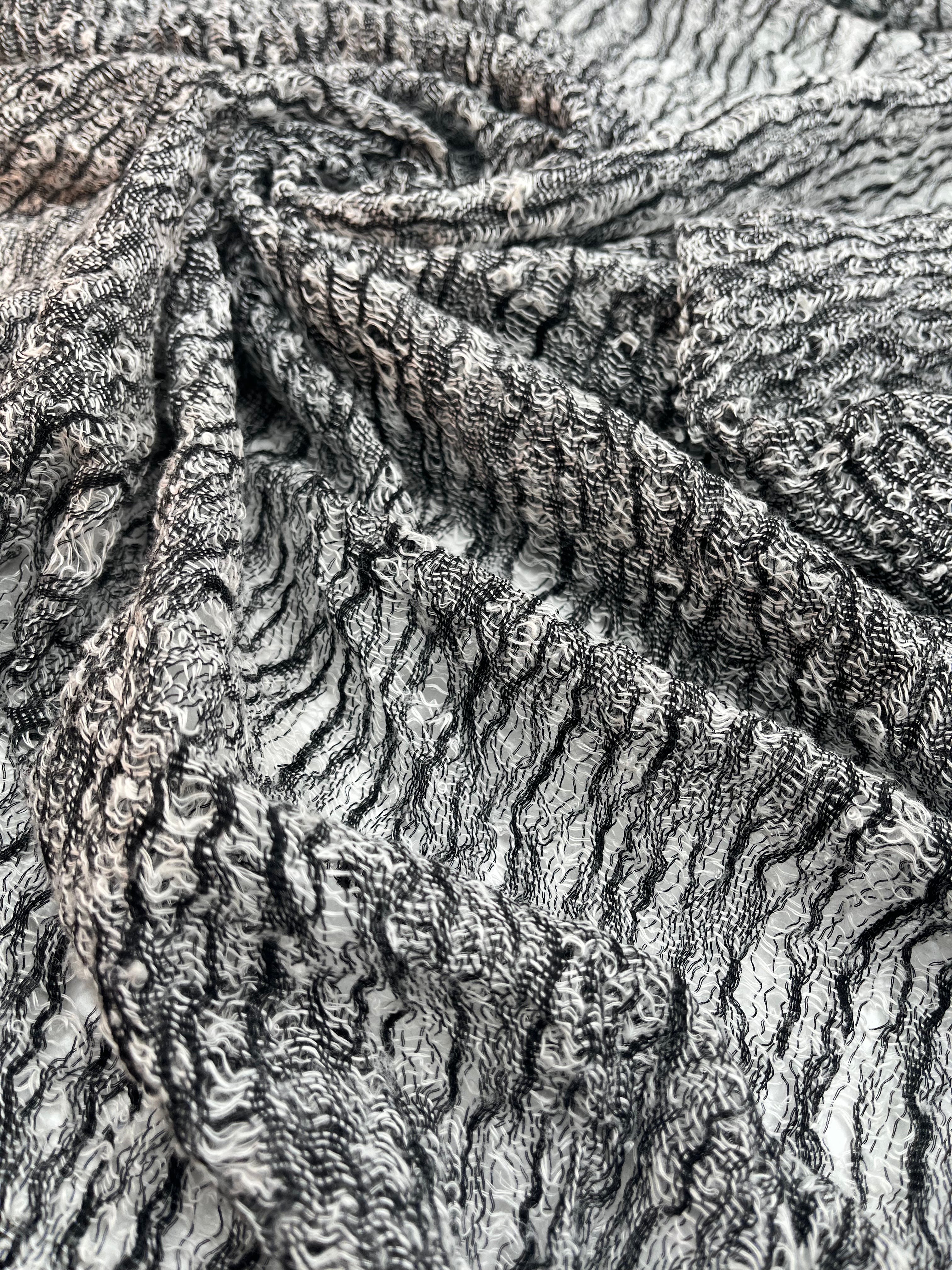 Black White Unique Natural Sheer, Textured Cotton Linen Mix Special Fabrics.