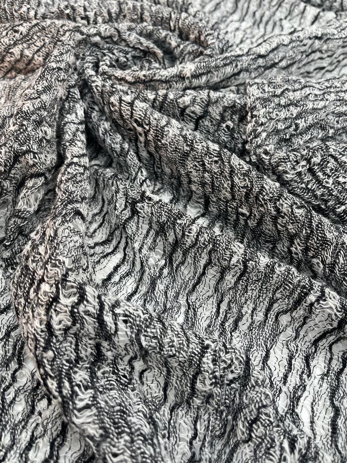 Black White Unique Natural Sheer, Textured Cotton Linen Mix Special Fabrics.