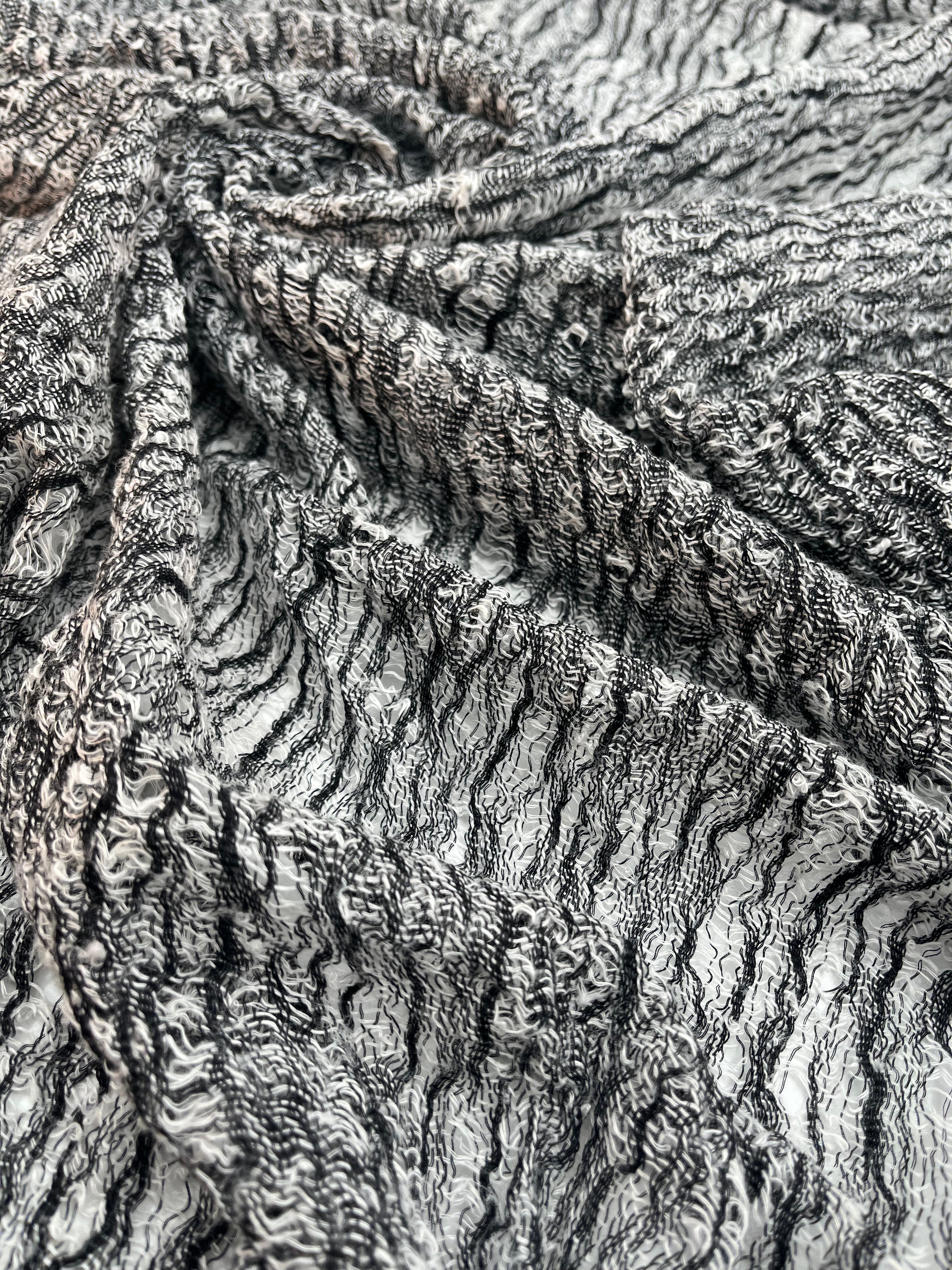 Black White Unique Natural Sheer, Textured Cotton Linen Mix Special Fabrics.