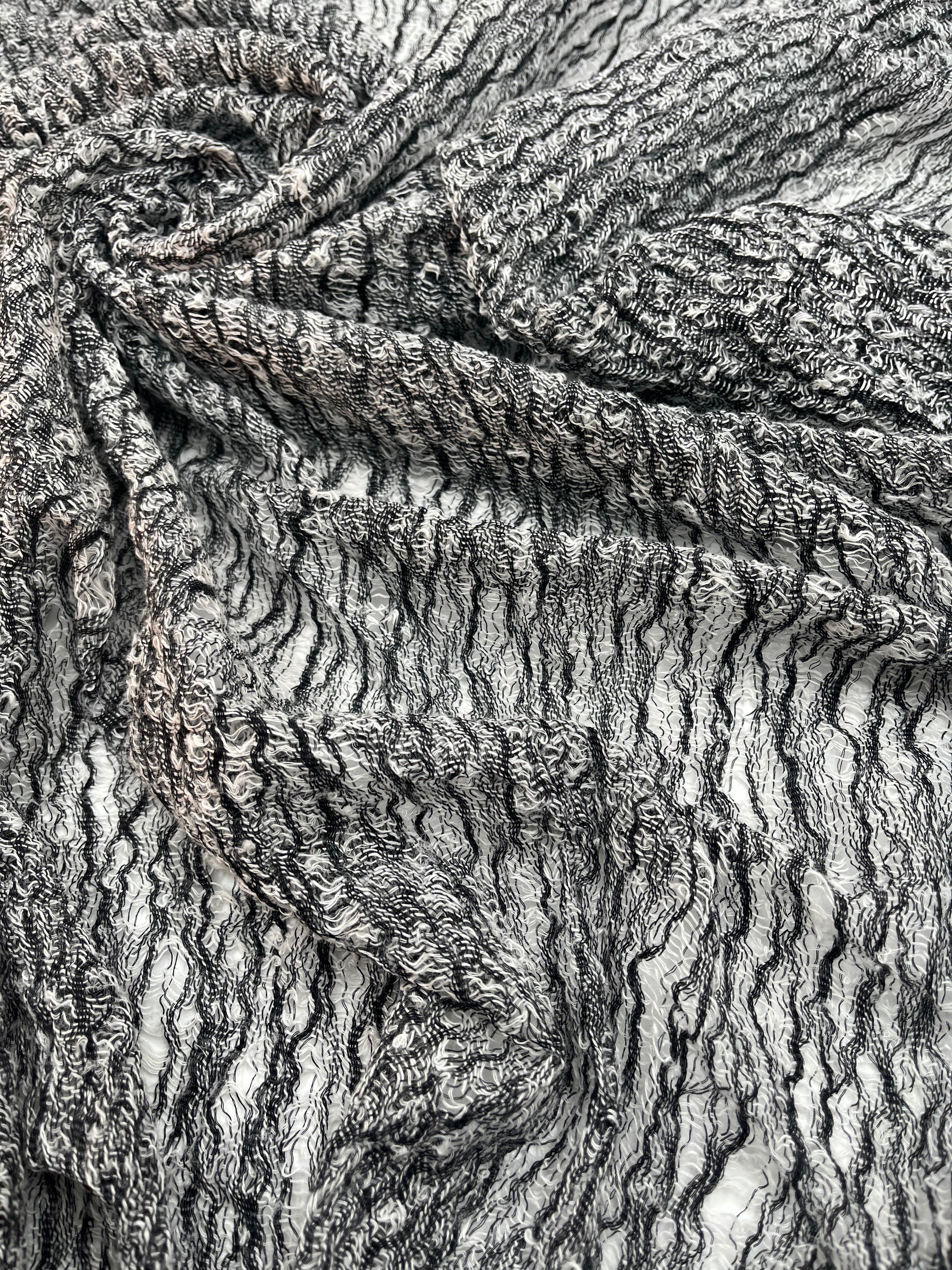 Black White Unique Natural Sheer, Textured Cotton Linen Mix Special Fabrics.