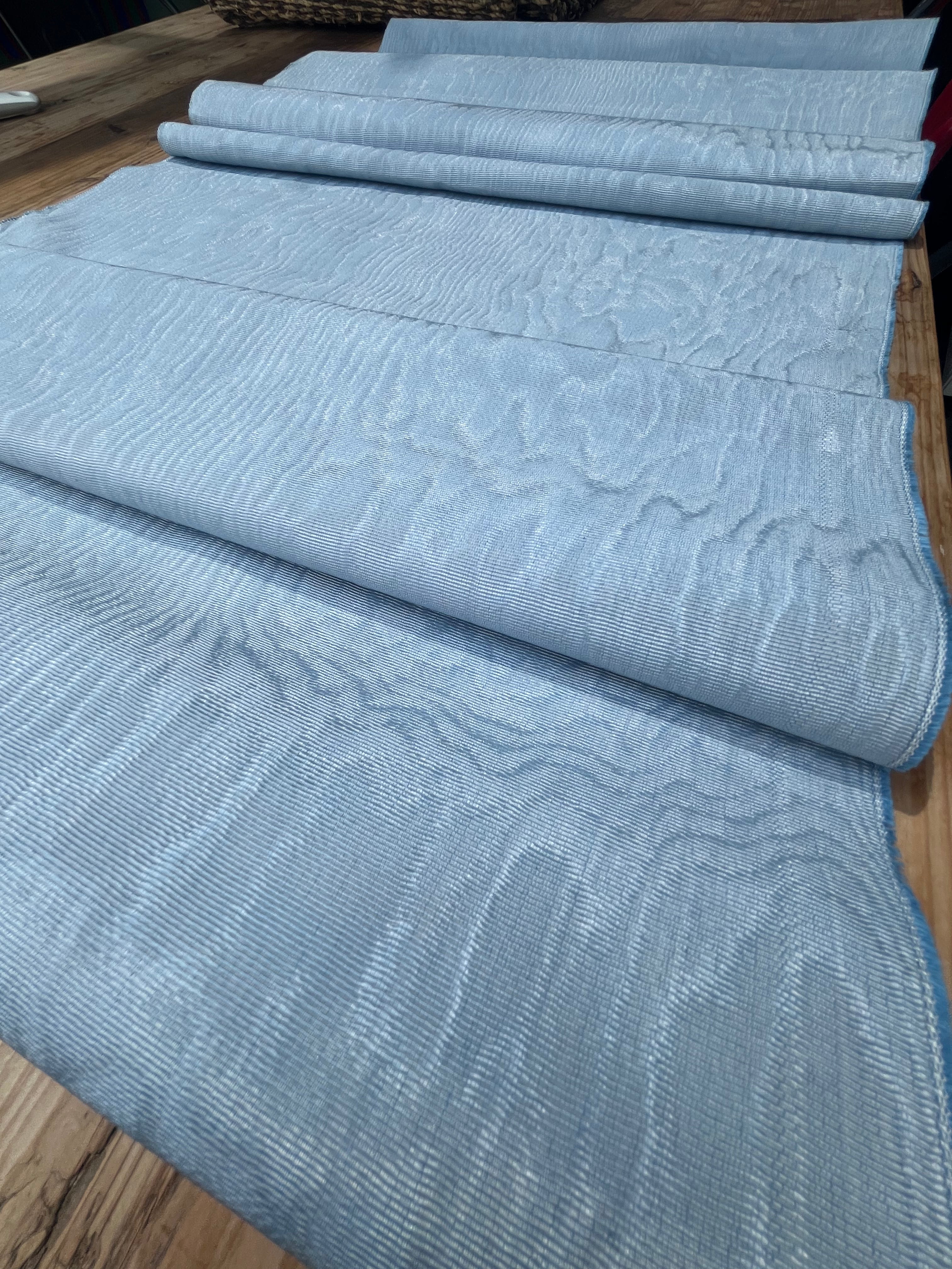 Light Blue Silk Moire Fabric By The Meter.