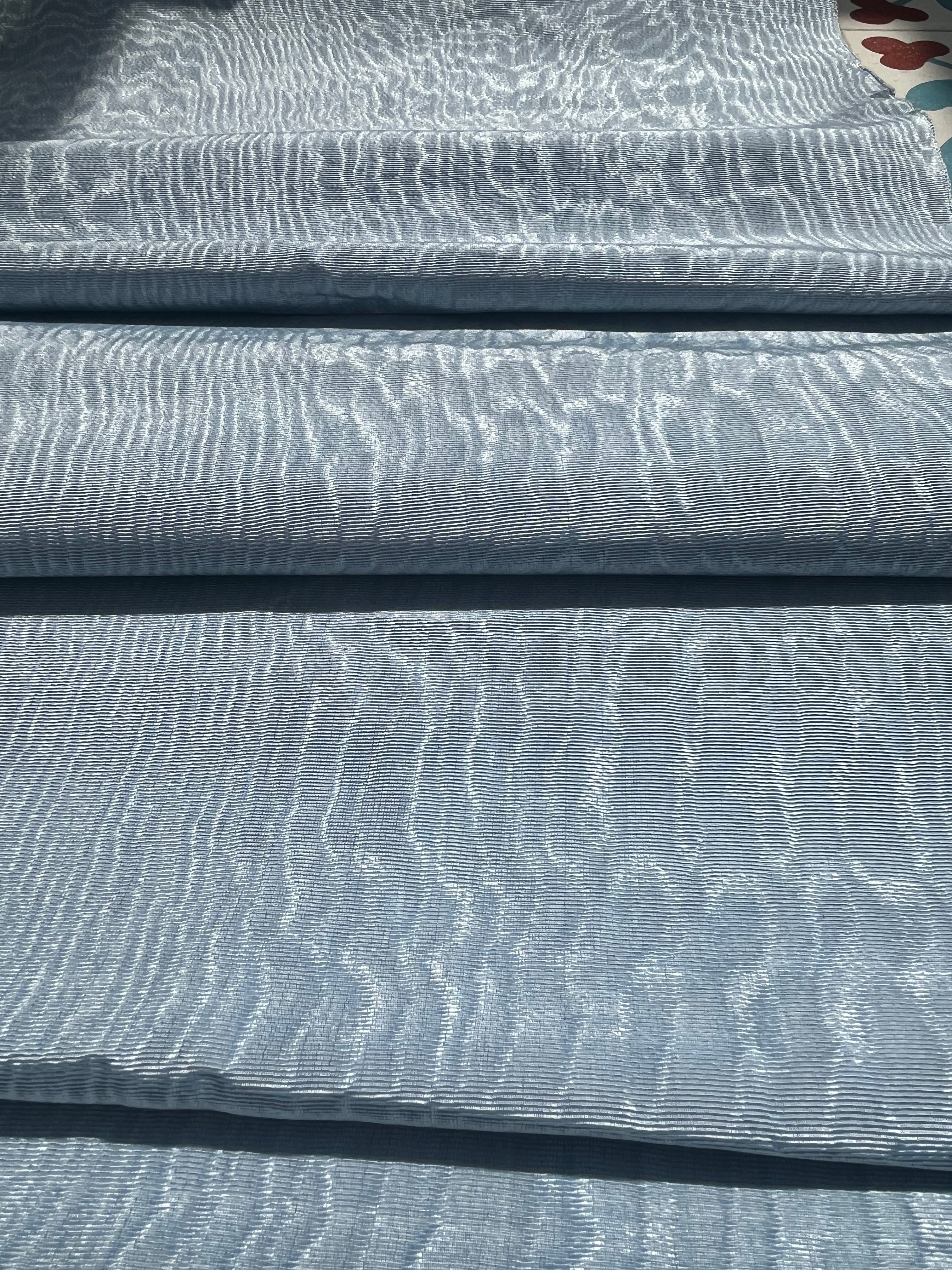 Light Blue Silk Moire Fabric By The Meter.