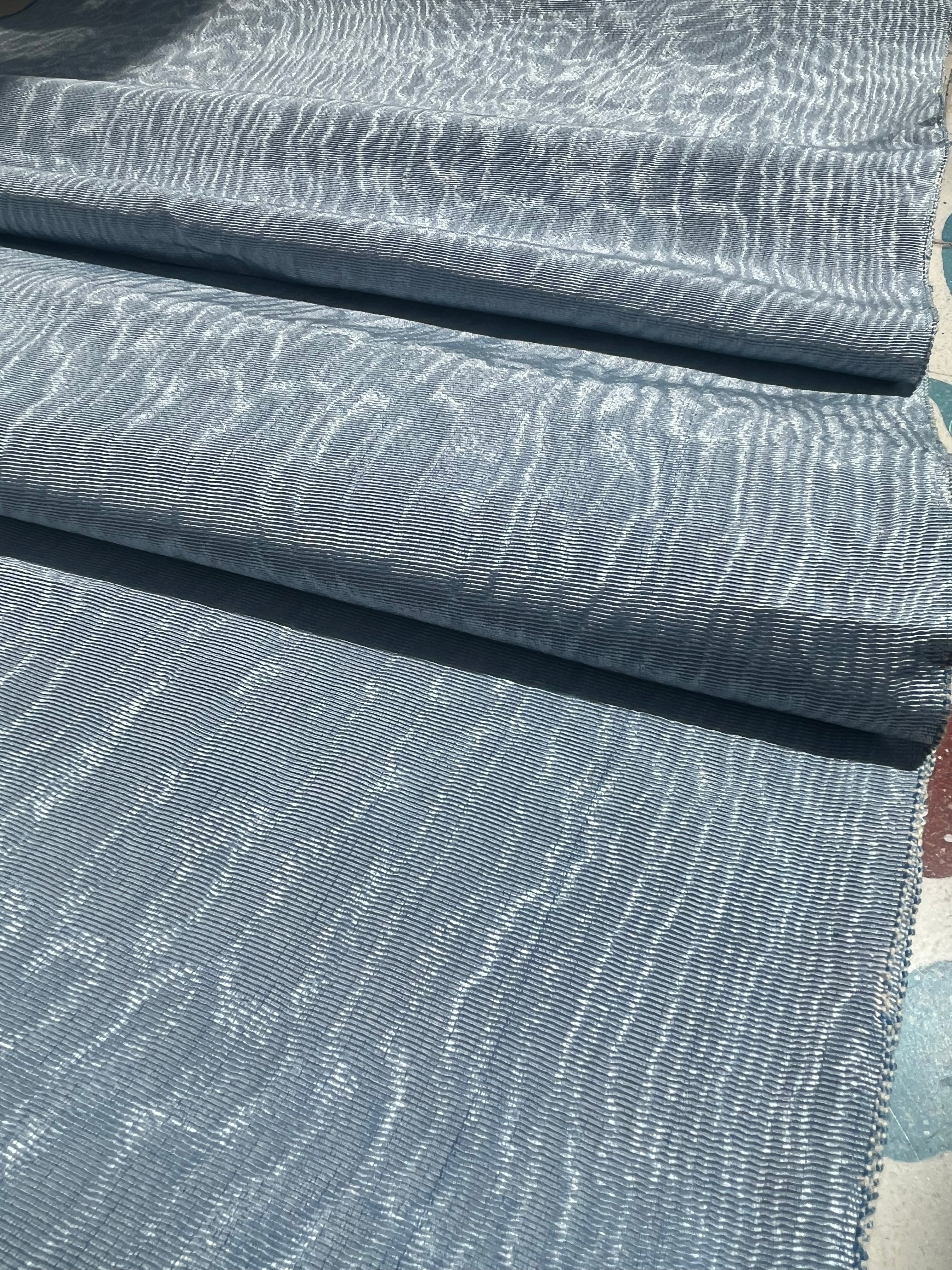 Light Blue Silk Moire Fabric By The Meter.