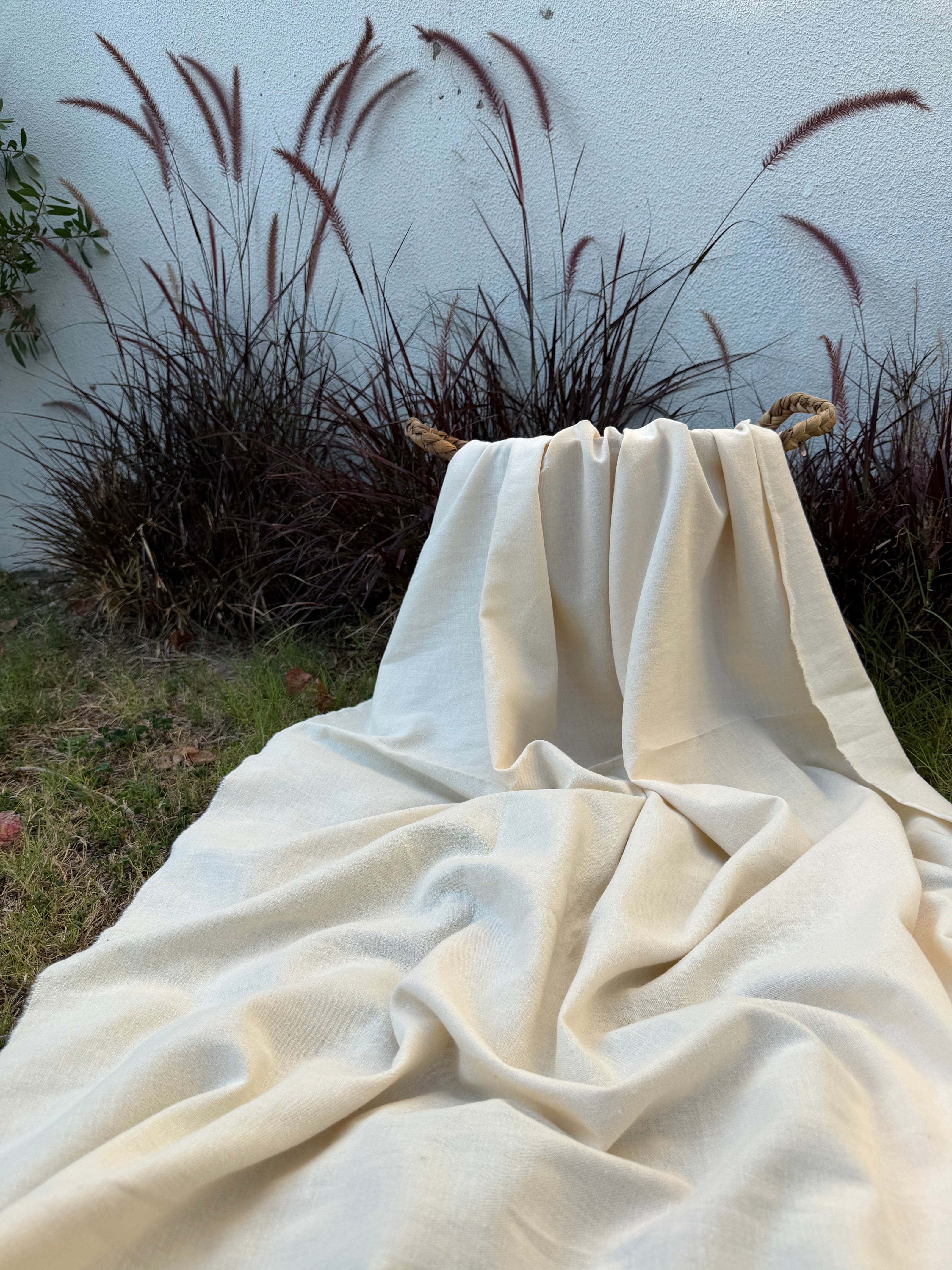 Washed Linen Cotton Fabric by the Yard – Lightweight 50% Linen 50% Cotton Fabric | 145 cm Wide | 6 Natural Colors