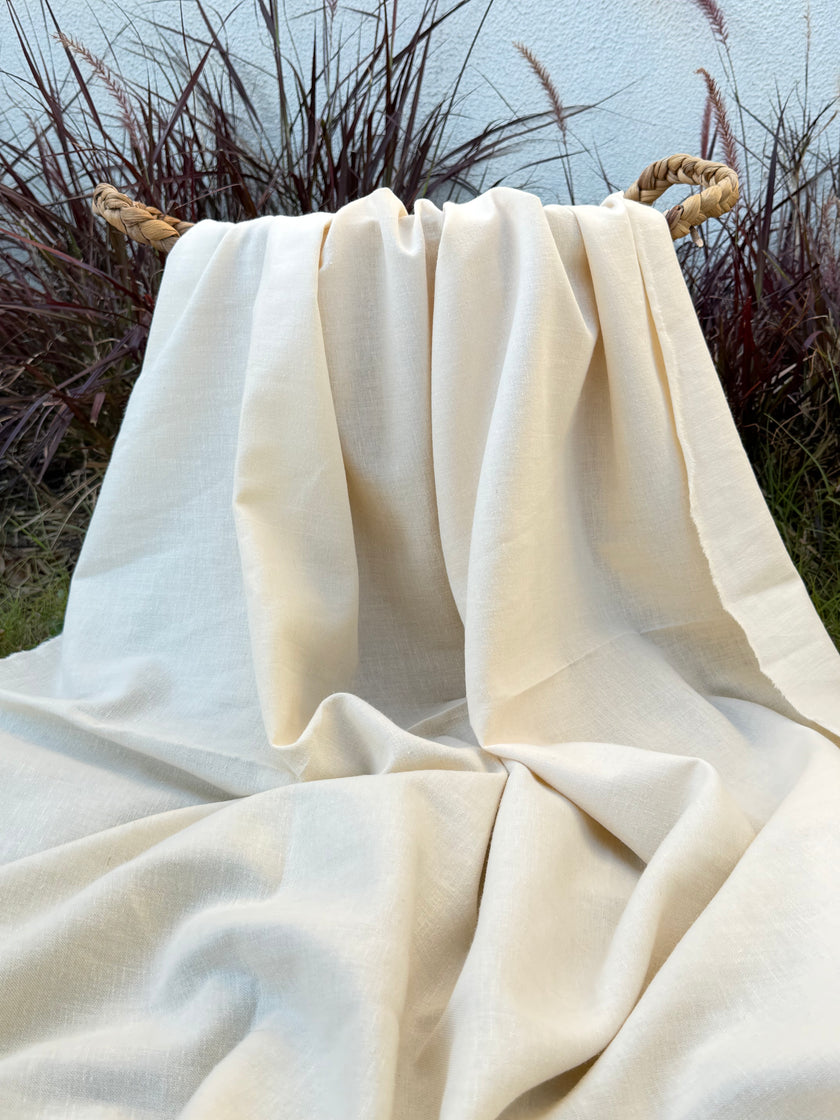 Washed Linen Cotton Fabric by the Yard – Lightweight 50% Linen 50% Cotton Fabric | 145 cm Wide | 6 Natural Colors