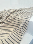 Unbleached Neutral Ivory Colour Black Striped Crinkle Gauze Fabric, Sile Cloth. Sile Fabric.