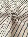 Unbleached Neutral Ivory Colour Black Striped Crinkle Gauze Fabric, Sile Cloth. Sile Fabric.