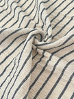 Unbleached Neutral Ivory Colour Black Striped Crinkle Gauze Fabric, Sile Cloth. Sile Fabric.