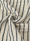 Unbleached Neutral Ivory Colour Black Striped Crinkle Gauze Fabric, Sile Cloth. Sile Fabric.