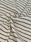 Unbleached Neutral Ivory Colour Black Striped Crinkle Gauze Fabric, Sile Cloth. Sile Fabric.