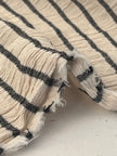 Unbleached Neutral Ivory Colour Black Striped Crinkle Gauze Fabric, Sile Cloth. Sile Fabric.