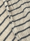Unbleached Neutral Ivory Colour Black Striped Crinkle Gauze Fabric, Sile Cloth. Sile Fabric.