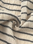 Unbleached Neutral Ivory Colour Black Striped Crinkle Gauze Fabric, Sile Cloth. Sile Fabric.