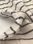 Unbleached Neutral Ivory Colour Black Striped Crinkle Gauze Fabric, Sile Cloth. Sile Fabric.