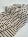 Unbleached Neutral Ivory Colour Black Striped Crinkle Gauze Fabric, Sile Cloth. Sile Fabric.
