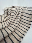 Unbleached Neutral Ivory Colour Black Striped Crinkle Gauze Fabric, Sile Cloth. Sile Fabric.
