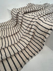 Unbleached Neutral Ivory Colour Black Striped Crinkle Gauze Fabric, Sile Cloth. Sile Fabric.