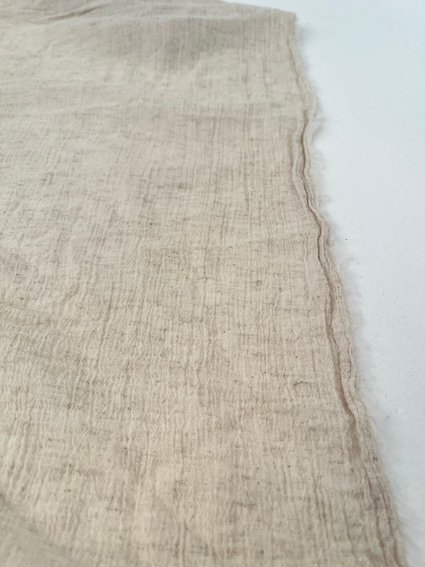 Metre ile Fildişi Ağartılmamış Nötr Organik Pamuklu Kumaş, Buruşuk Kumaş, Geniş En.