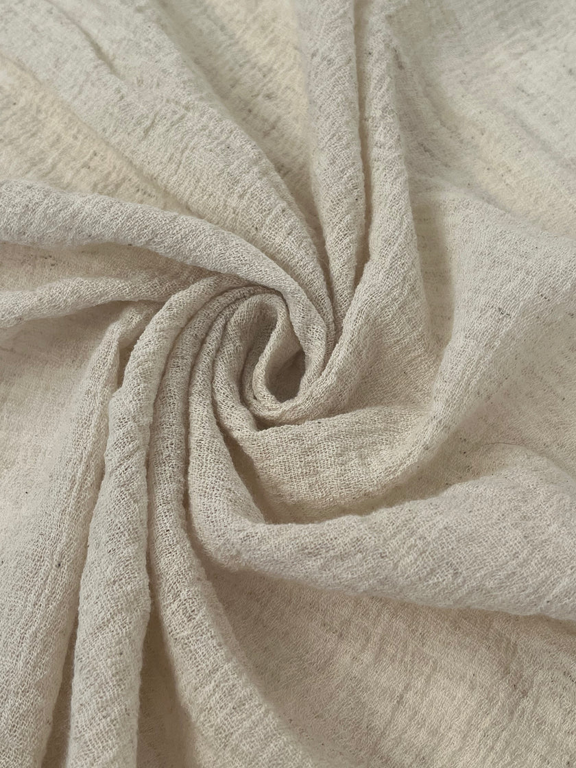 Metre ile Fildişi Ağartılmamış Nötr Organik Pamuklu Kumaş, Buruşuk Kumaş, Geniş En.