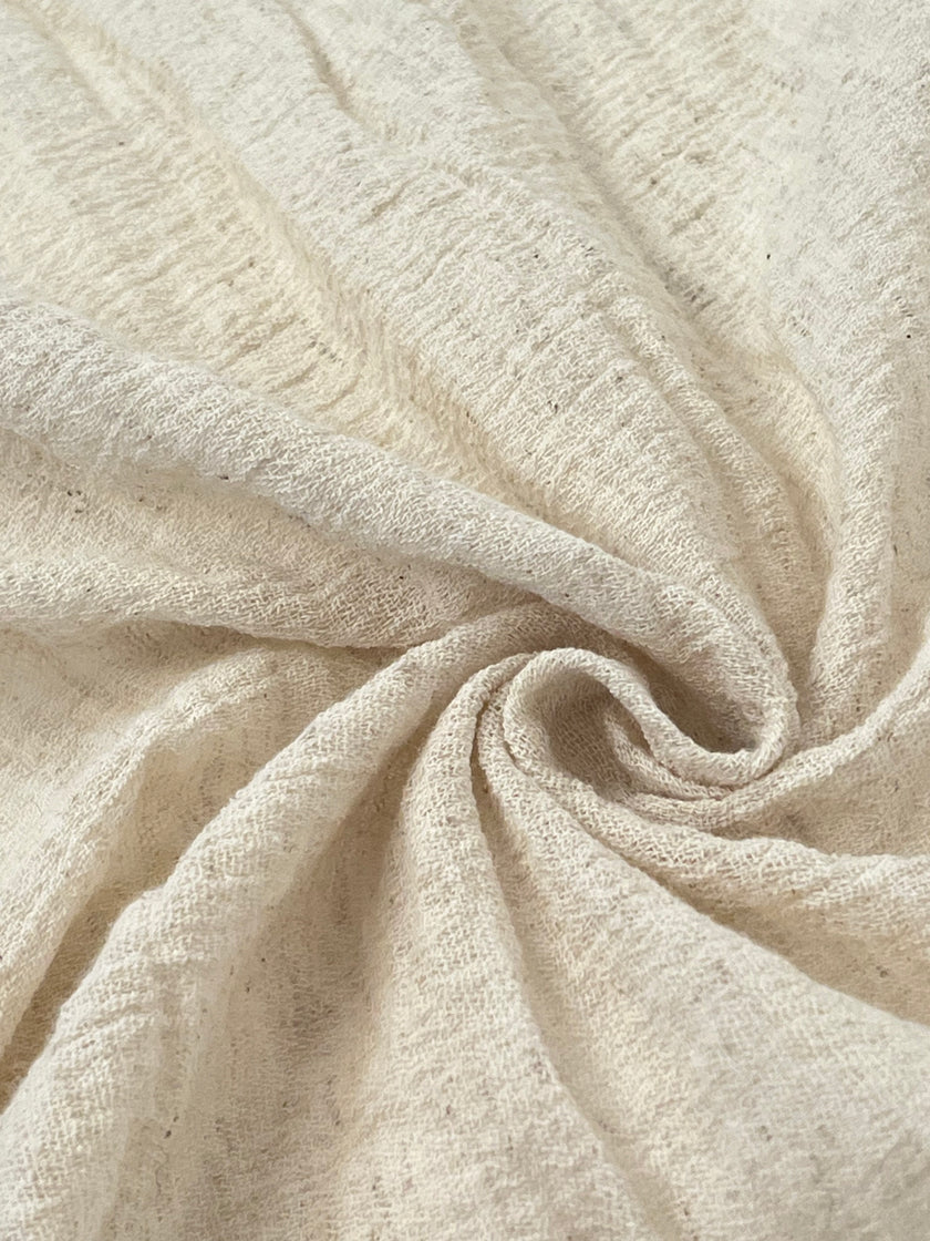 Metre ile Fildişi Ağartılmamış Nötr Organik Pamuklu Kumaş, Buruşuk Kumaş, Geniş En.