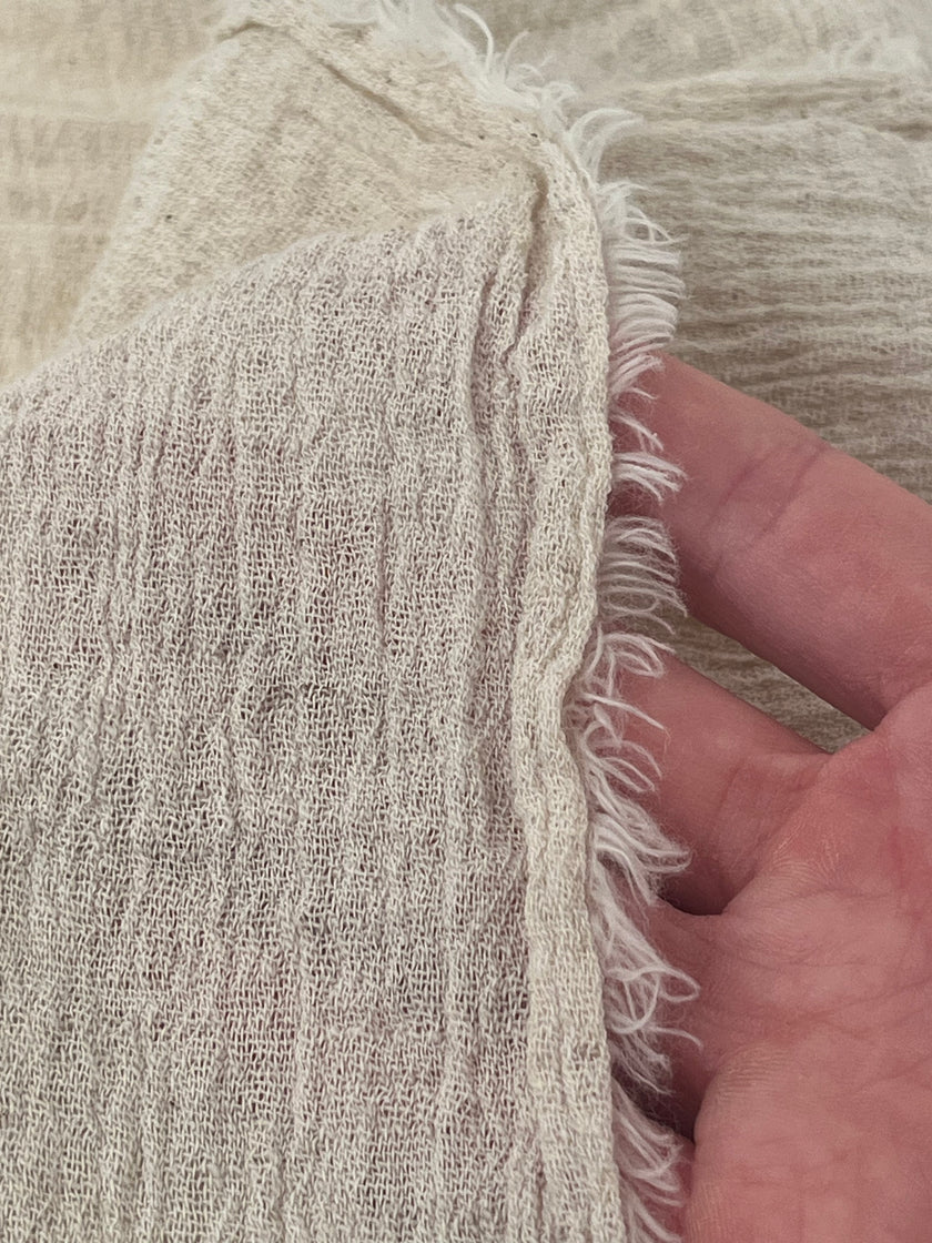 Metre ile Fildişi Ağartılmamış Nötr Organik Pamuklu Kumaş, Buruşuk Kumaş, Geniş En.