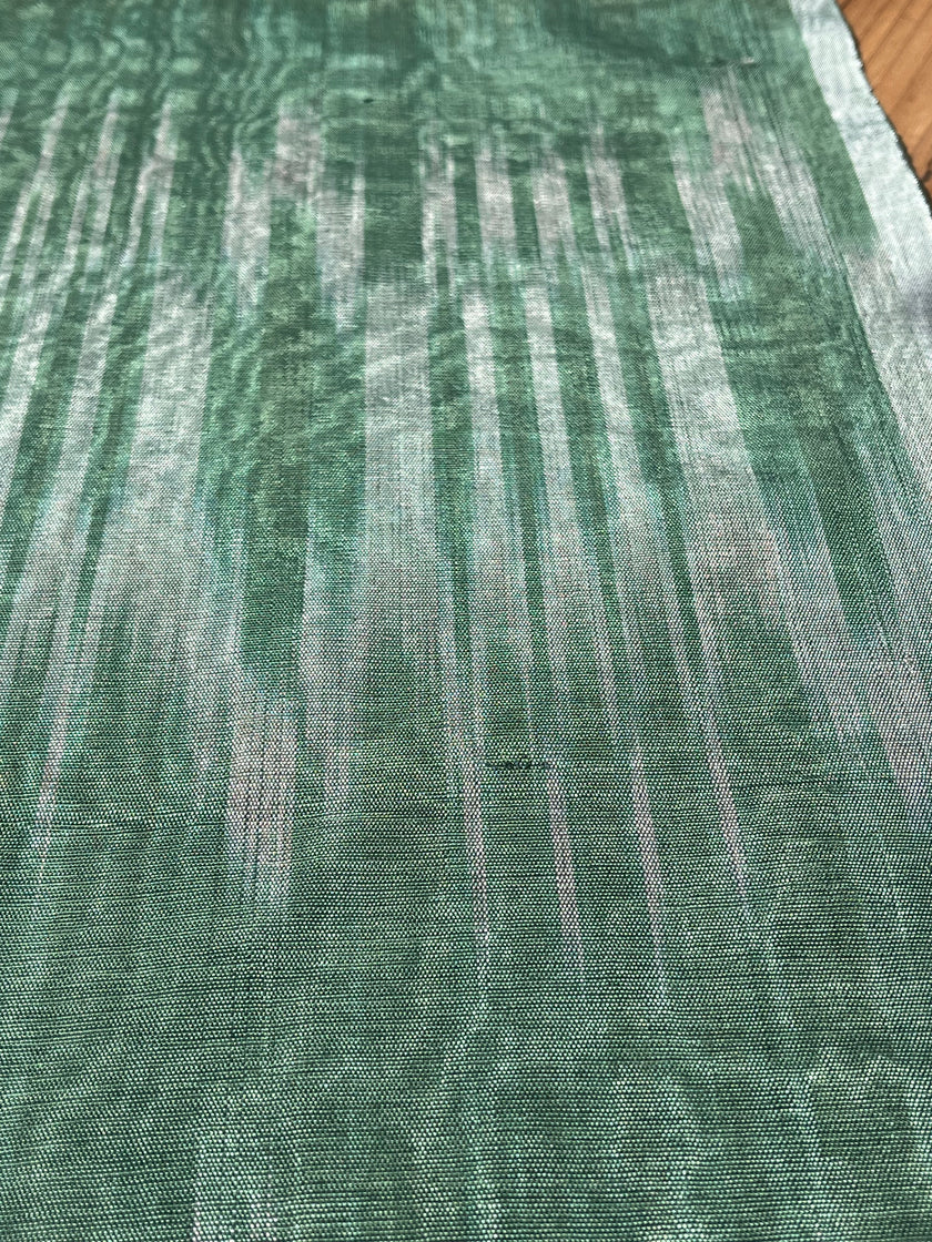 Osmanlı Başlıklı Yeşil İkat Çizgili Lüks İpek Döşeme, Ev Tekstili İç Mekan Kumaşları: Yastık Kılıfları, Kimono Esintili Tasarımlar, Filigran Desenleri.