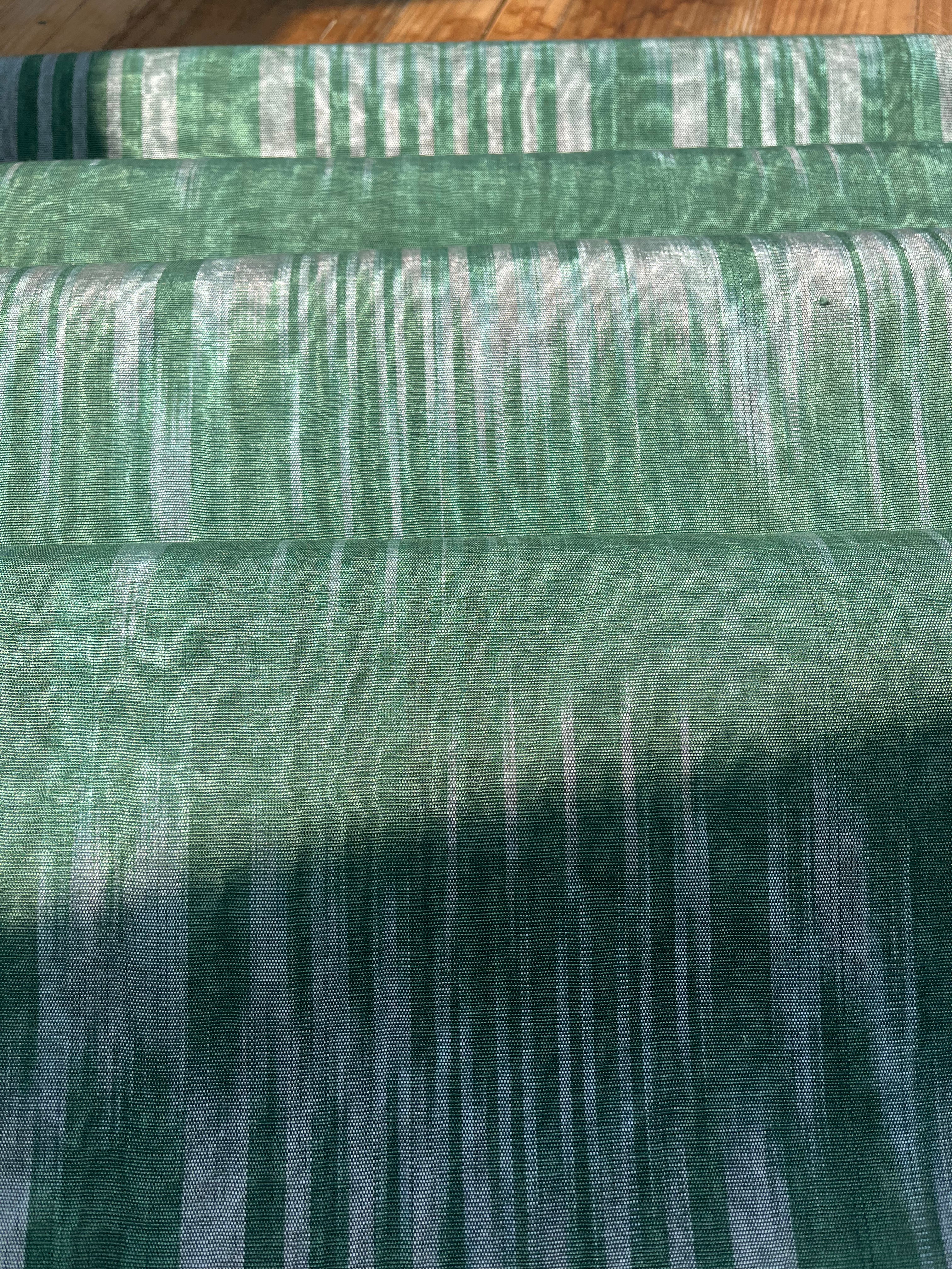 Green Ikat Silk Moire Home Textile Interior Fabrics, Watermark Pattern.