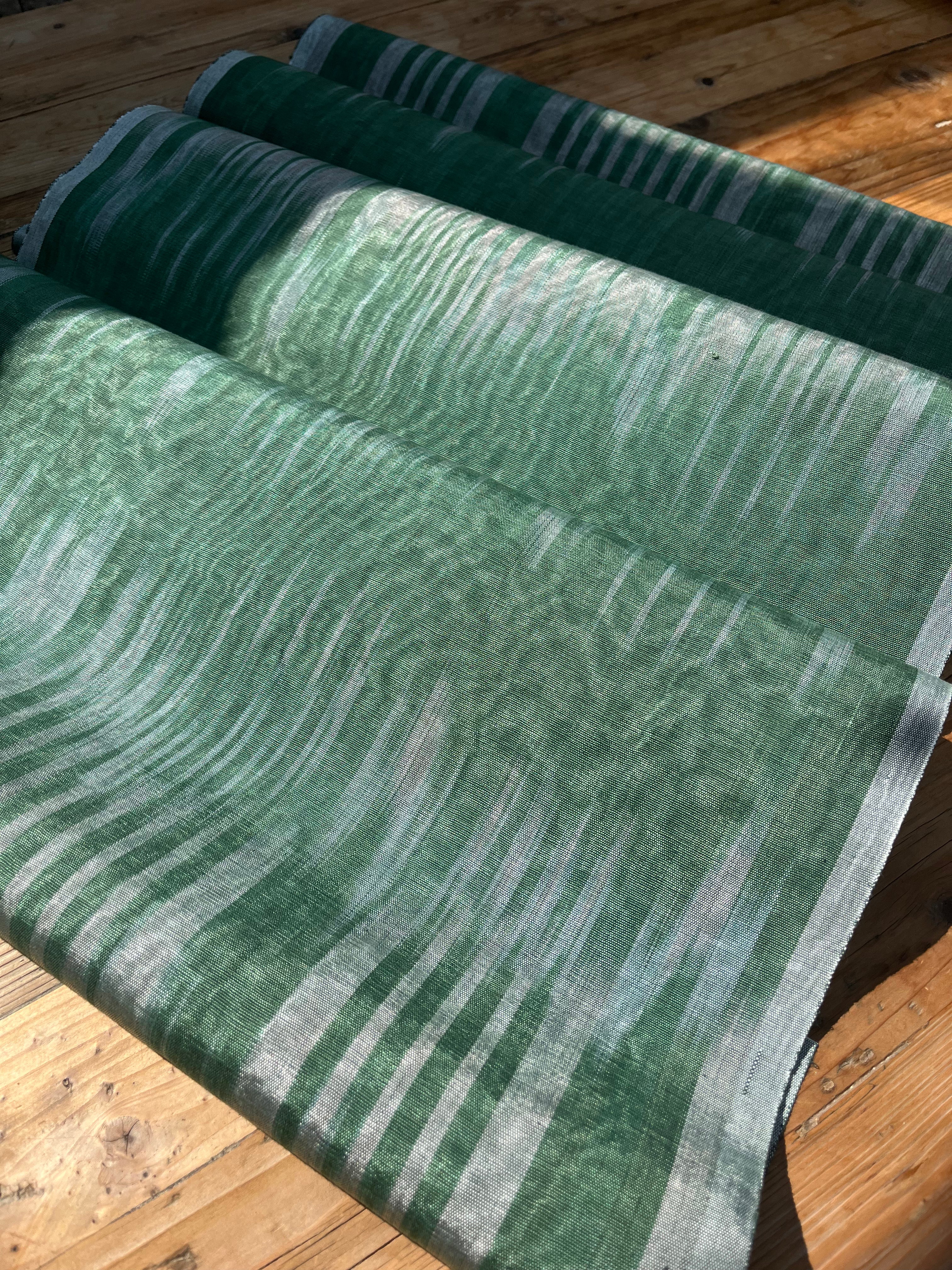 Green Ikat Silk Moire Home Textile Interior Fabrics, Watermark Pattern.
