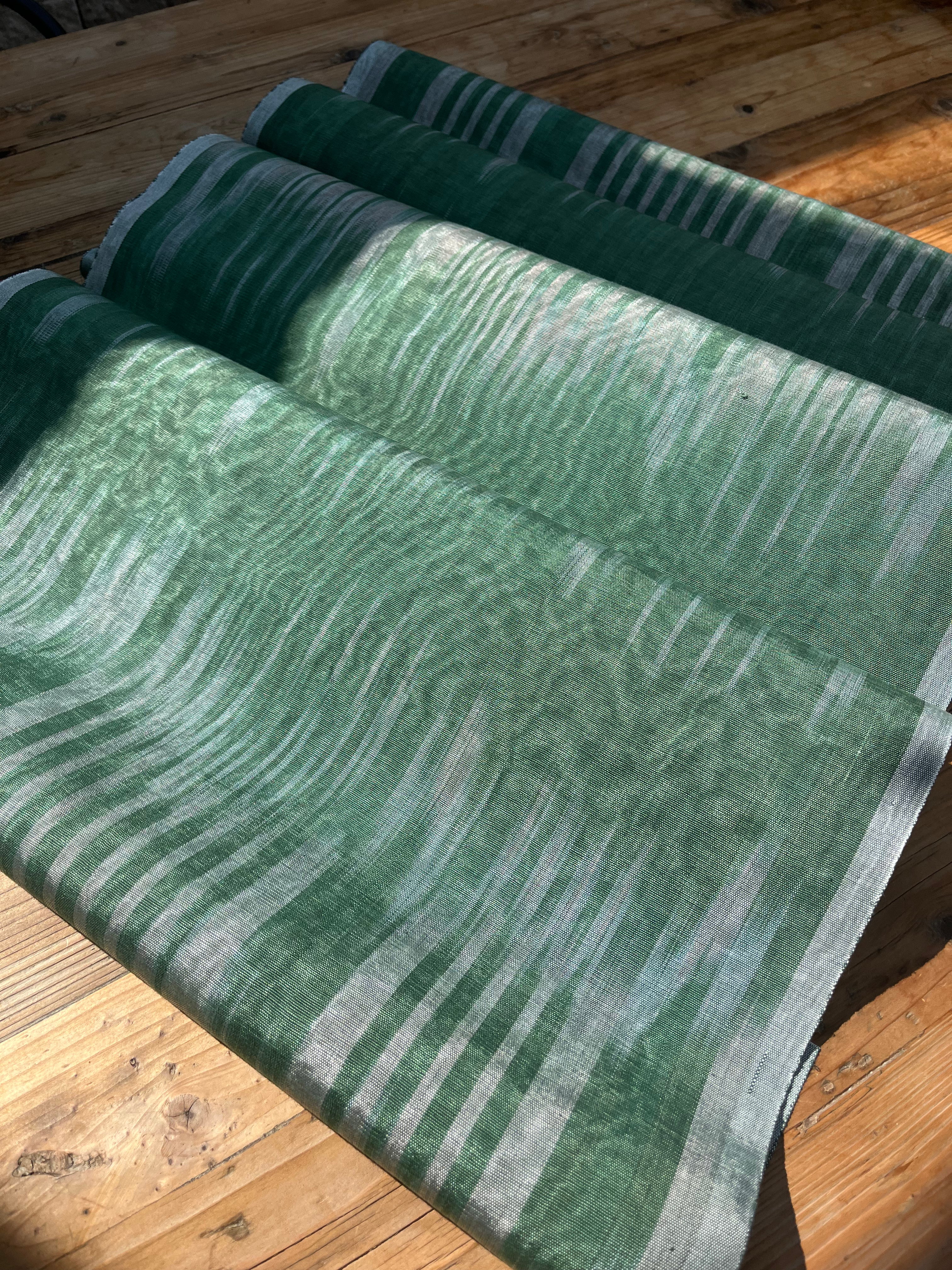 Green Ikat Silk Moire Home Textile Interior Fabrics, Watermark Pattern.