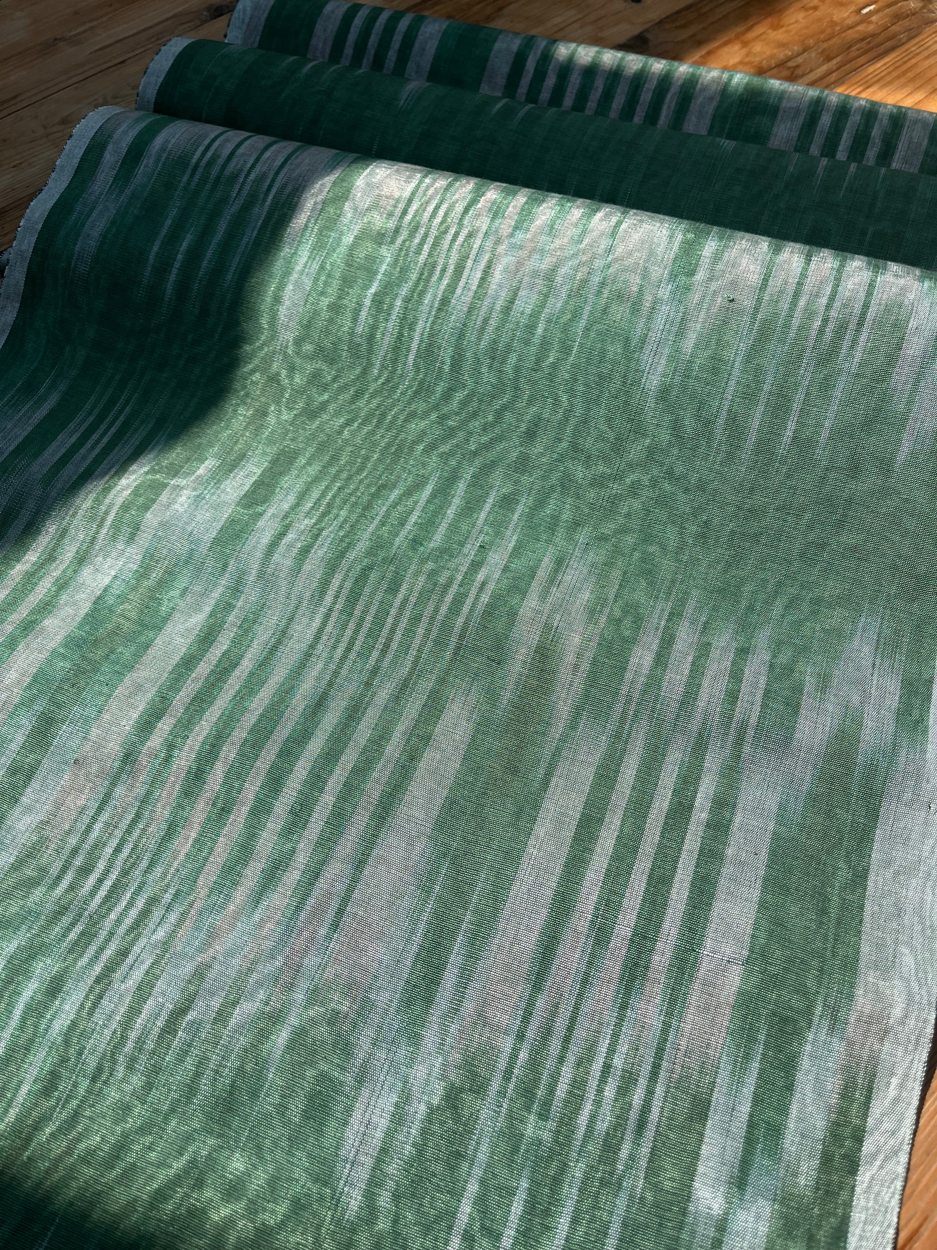 Green Ikat Silk Moire Home Textile Interior Fabrics, Watermark Pattern.