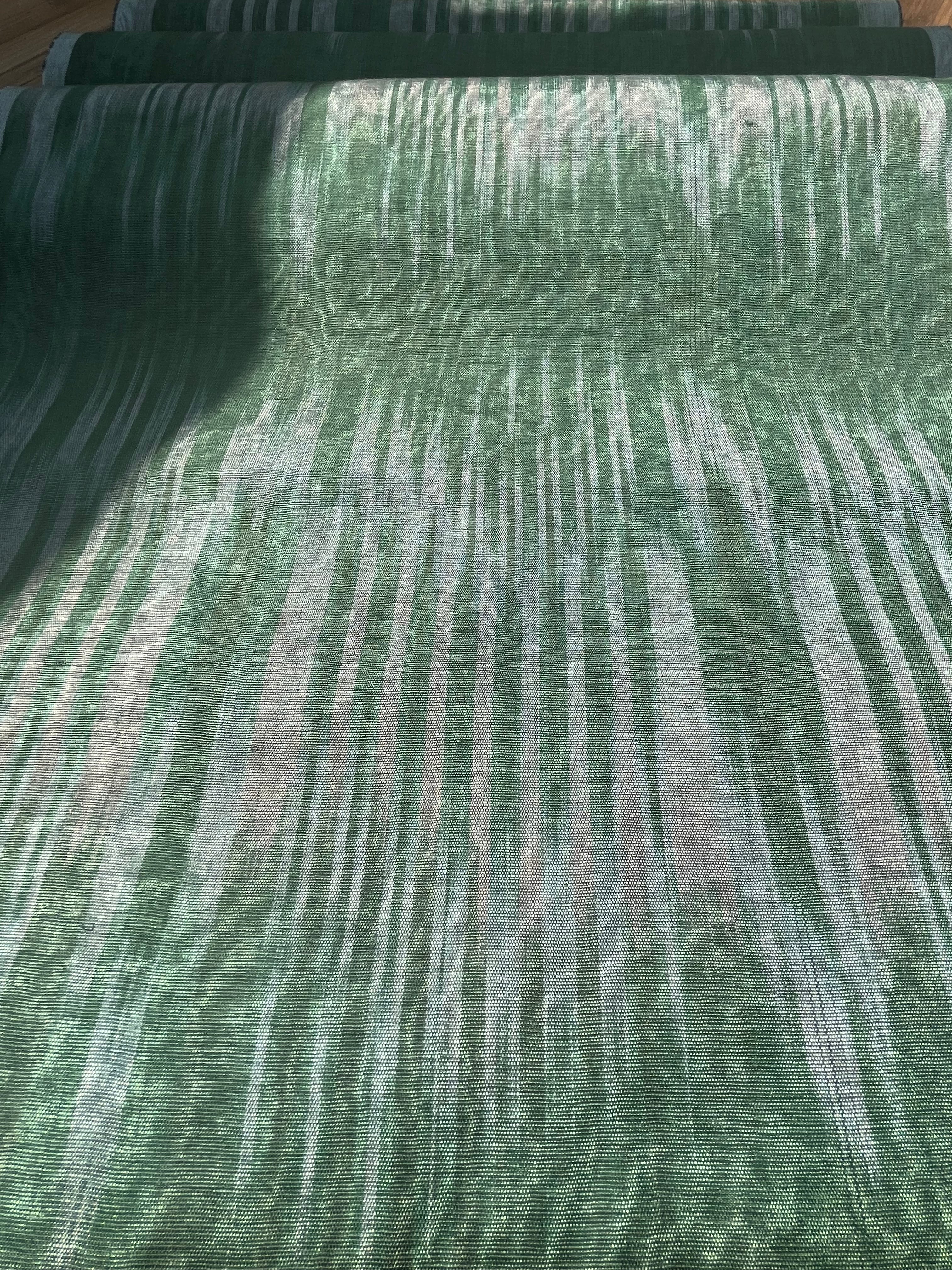Green Ikat Silk Moire Home Textile Interior Fabrics, Watermark Pattern.