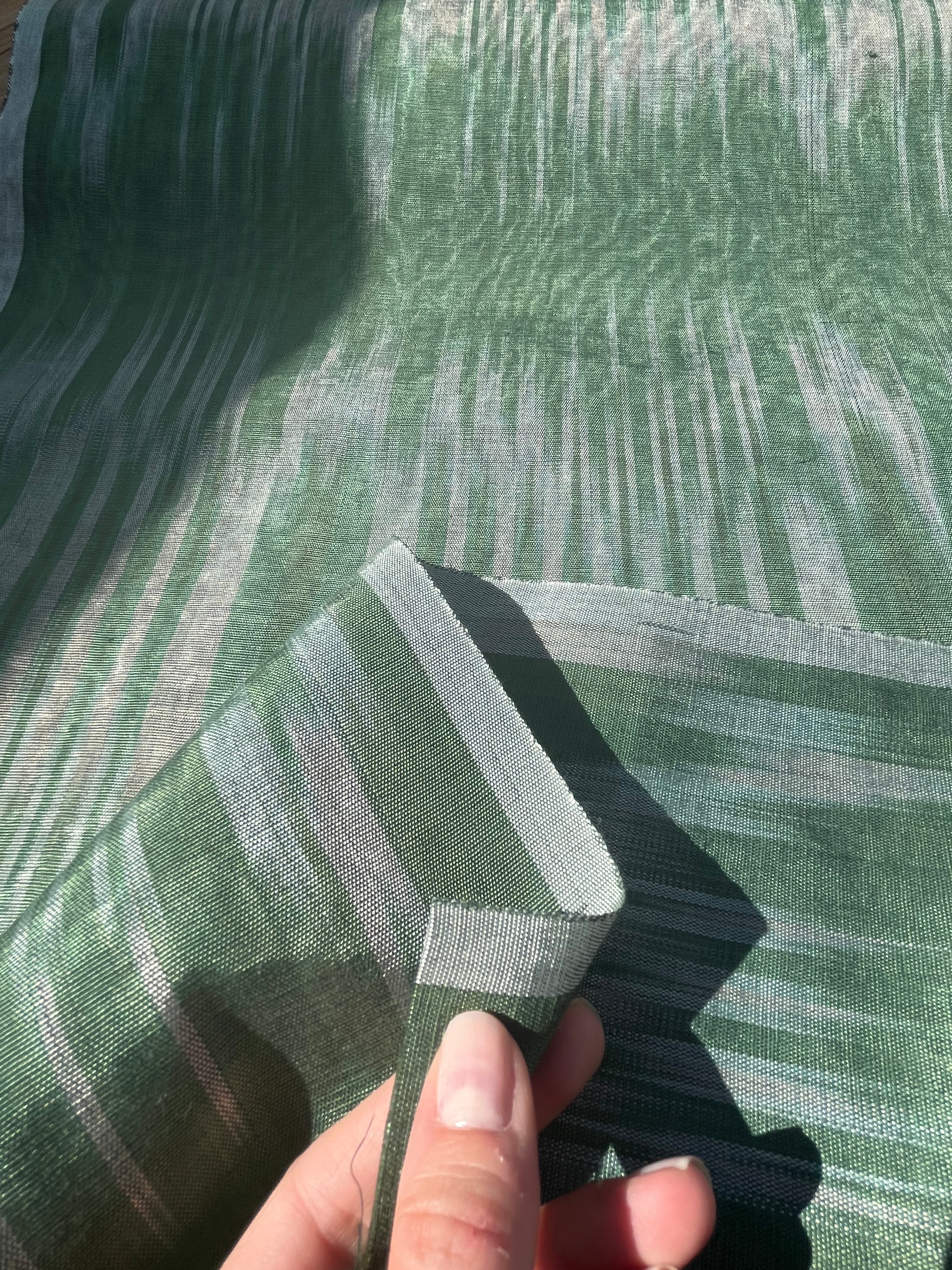 Green Ikat Silk Moire Home Textile Interior Fabrics, Watermark Pattern.