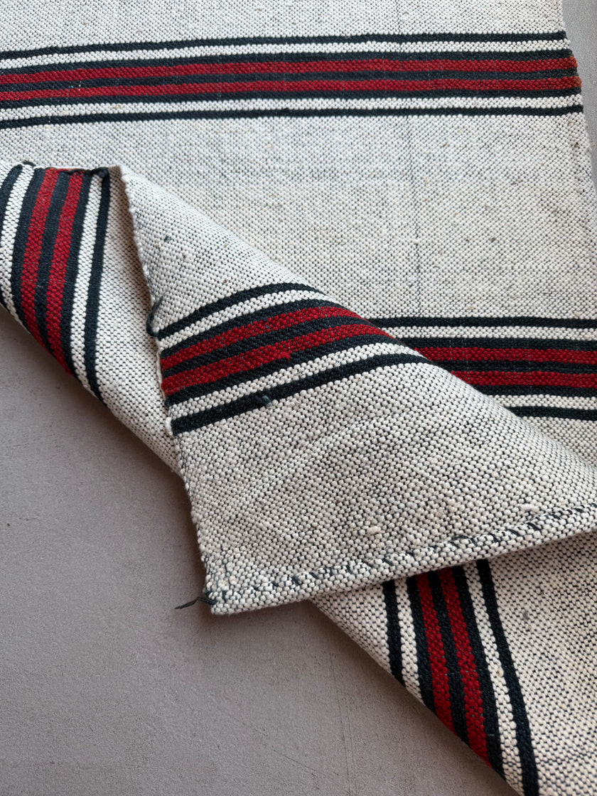 Antique Grain Sack Fabric by the Meter | Vintage 1960s Turkish 100% Cotton Hazelnut & Wheat Sack Textile | Rustic Stripe Farmhouse Runner