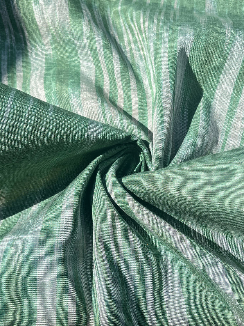 Osmanlı Başlıklı Yeşil İkat Çizgili Lüks İpek Döşeme, Ev Tekstili İç Mekan Kumaşları: Yastık Kılıfları, Kimono Esintili Tasarımlar, Filigran Desenleri.