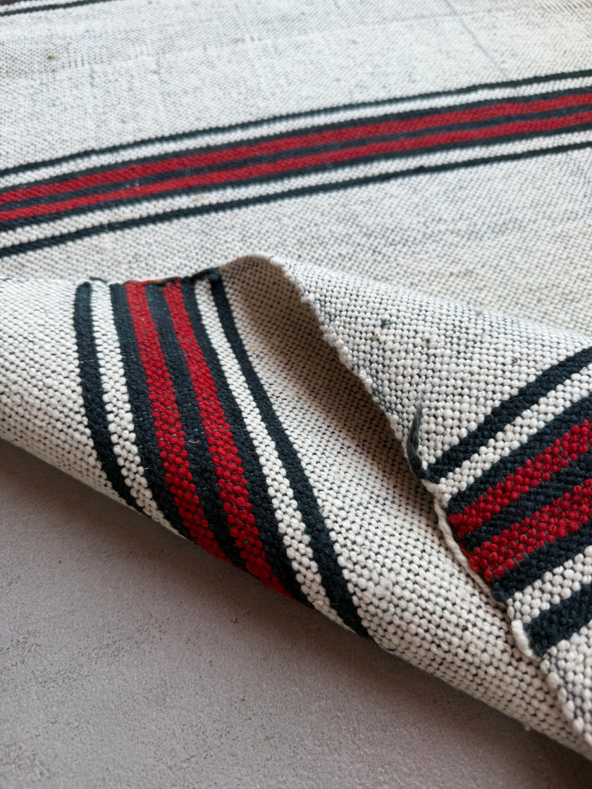 Antique Grain Sack Fabric by the Meter | Vintage 1960s Turkish 100% Cotton Hazelnut & Wheat Sack Textile | Rustic Stripe Farmhouse Runner