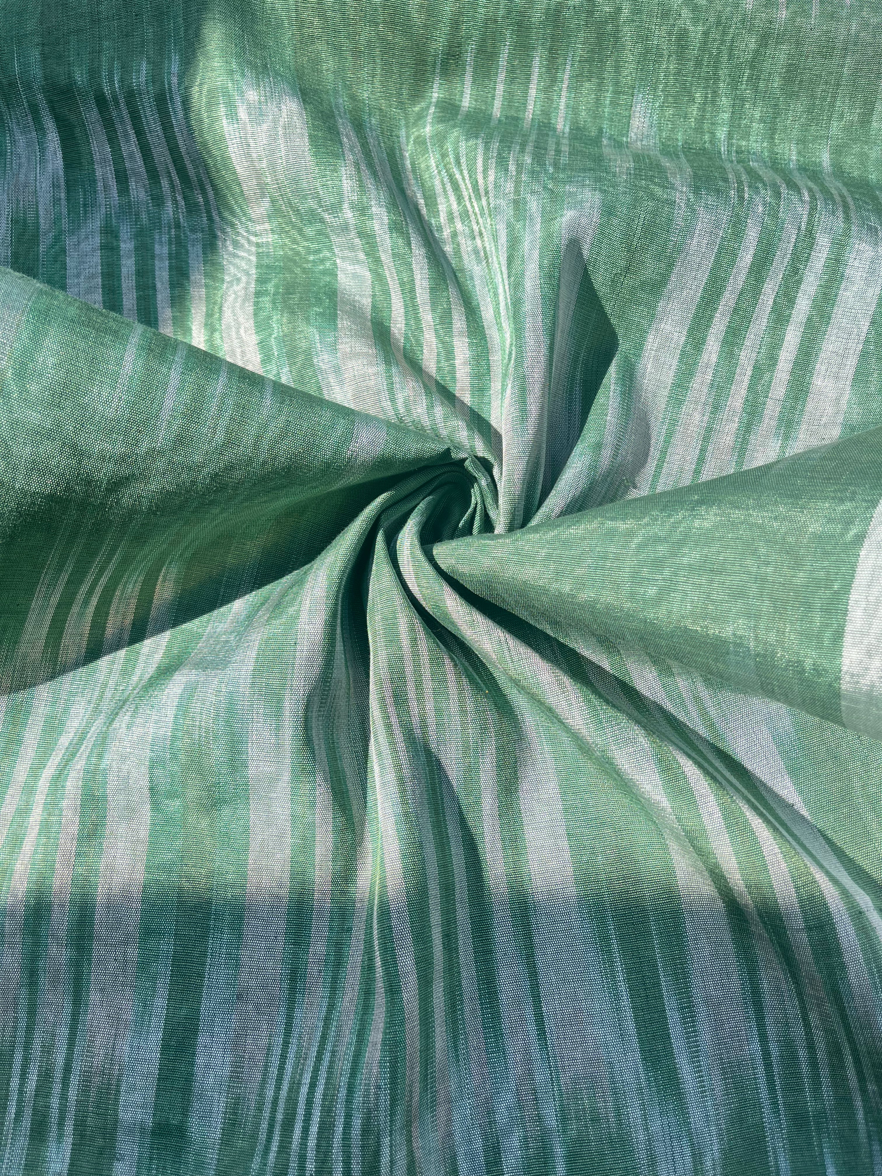 Green Ikat Silk Moire Home Textile Interior Fabrics, Watermark Pattern.