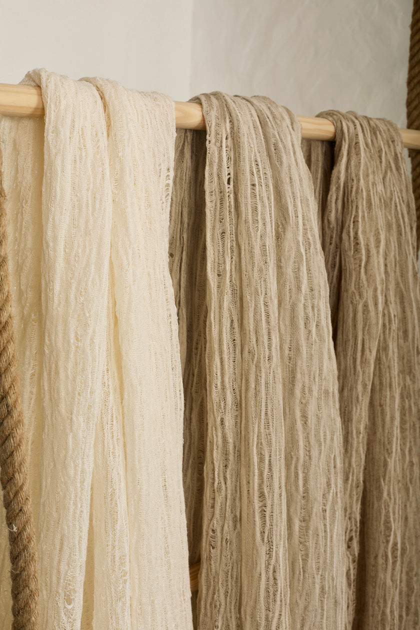 Metre Keten Kumaş, Organik Pamuklu Kumaş, Dokulu El Dokuma Yarı Şeffaf Doğal Kumaşlar.